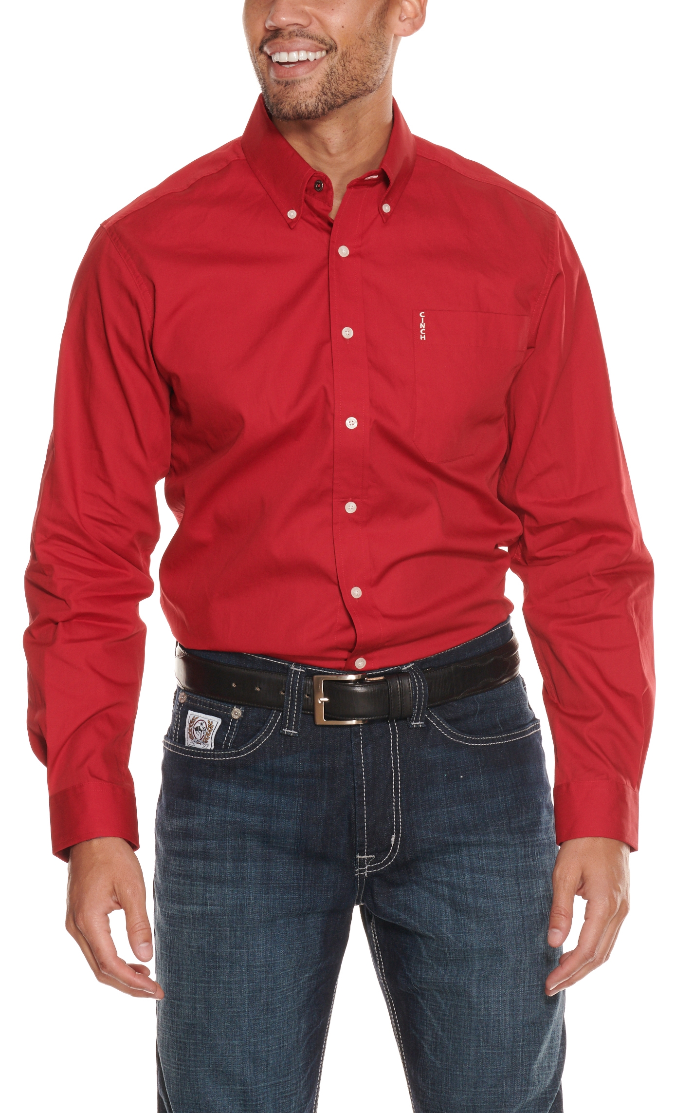 Cinch Men's Solid Red Modern Fit Western Shirt - Image 1