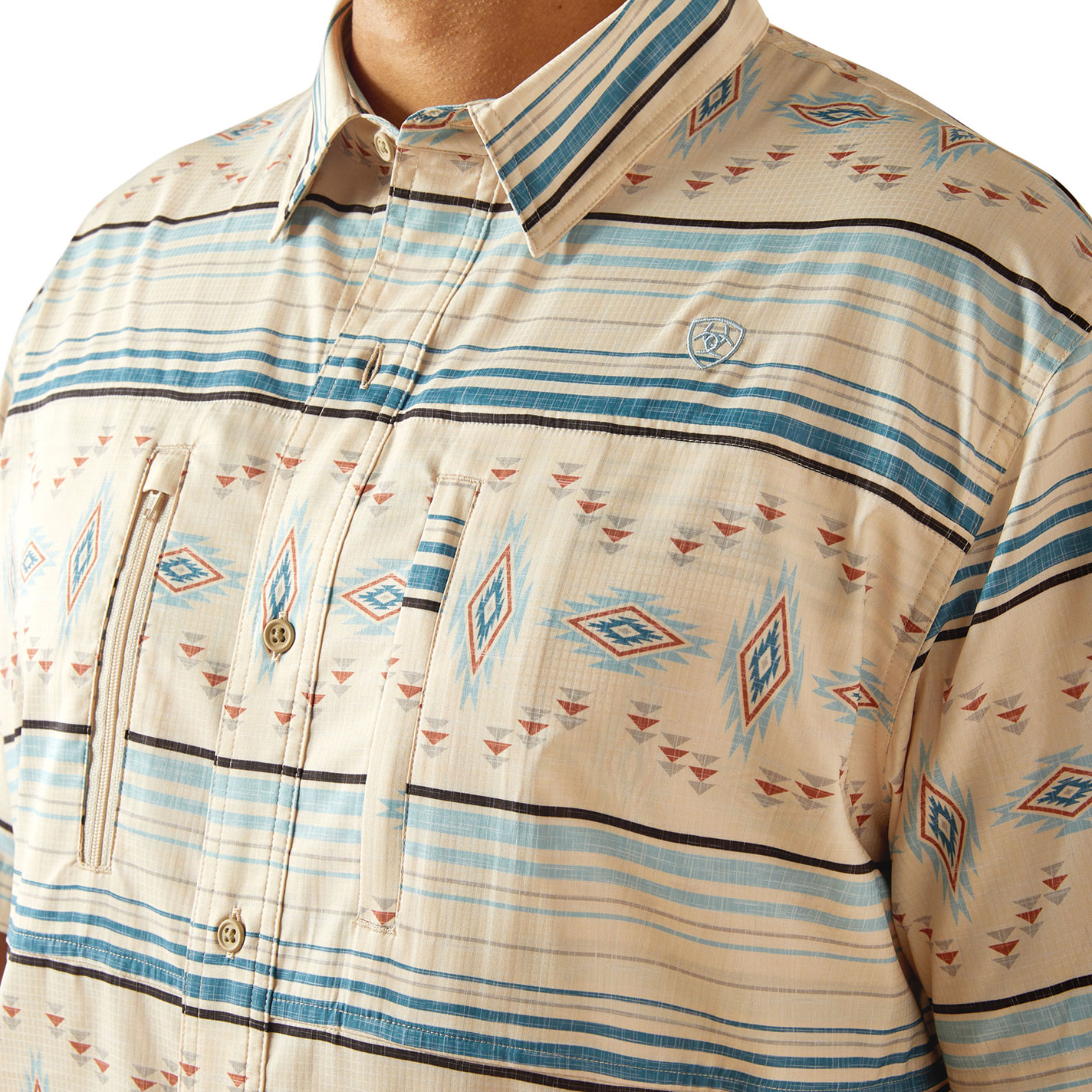 Ariat Men's VentTEK Latte & Aztec Print Shirt - Image 1