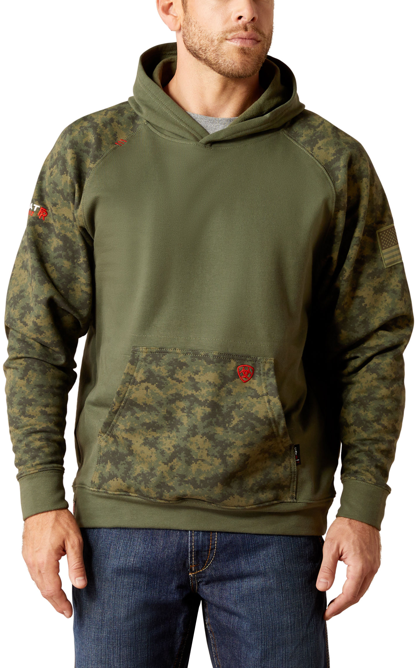 Ariat Men's FR Army Green Camo Digi DuraStretch Patriot Work Hoodie - Image 2