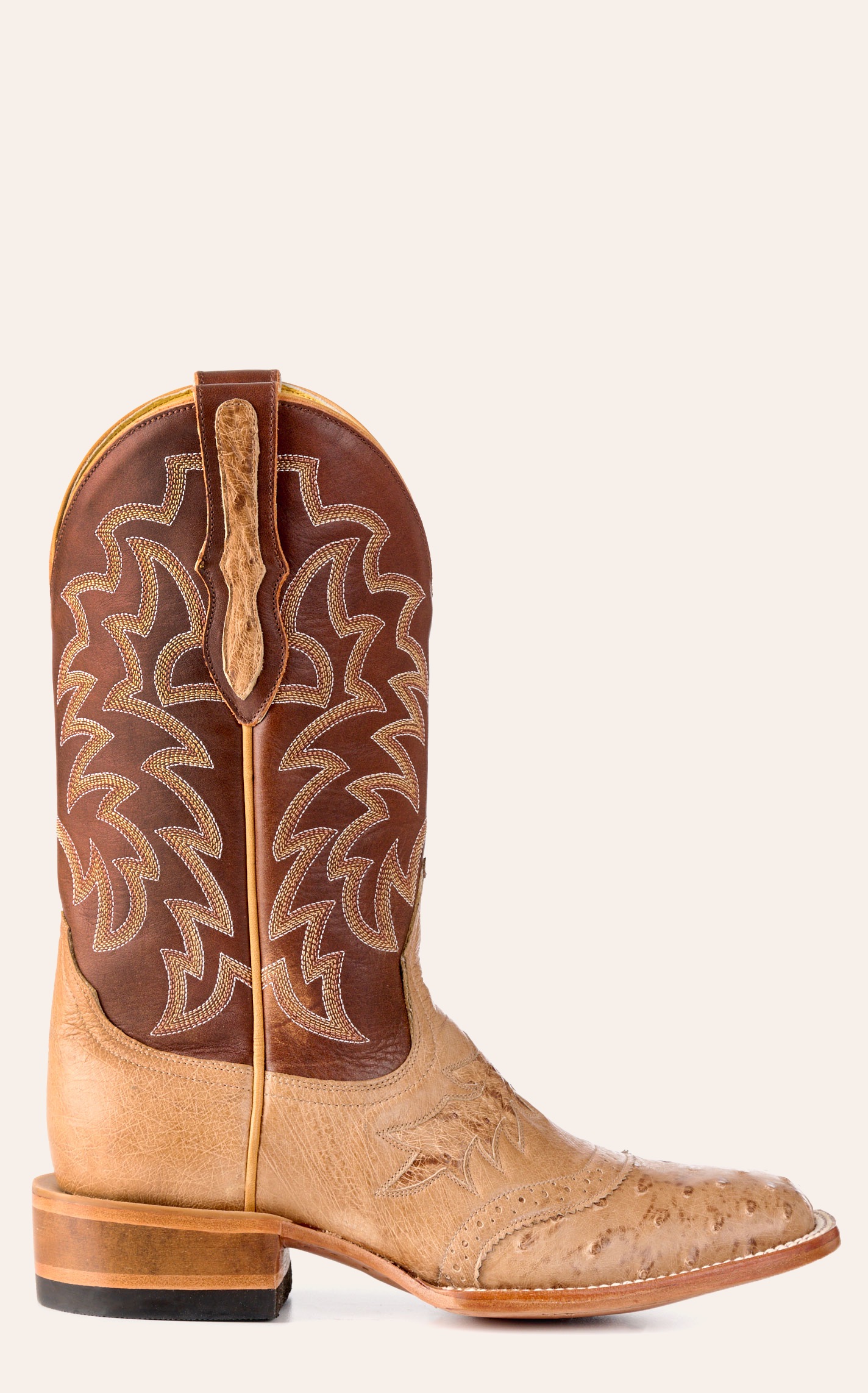 Cavender's Women's Sand & Cognac Ostrich Wide Square Toe Cowboy Boots - Image 1