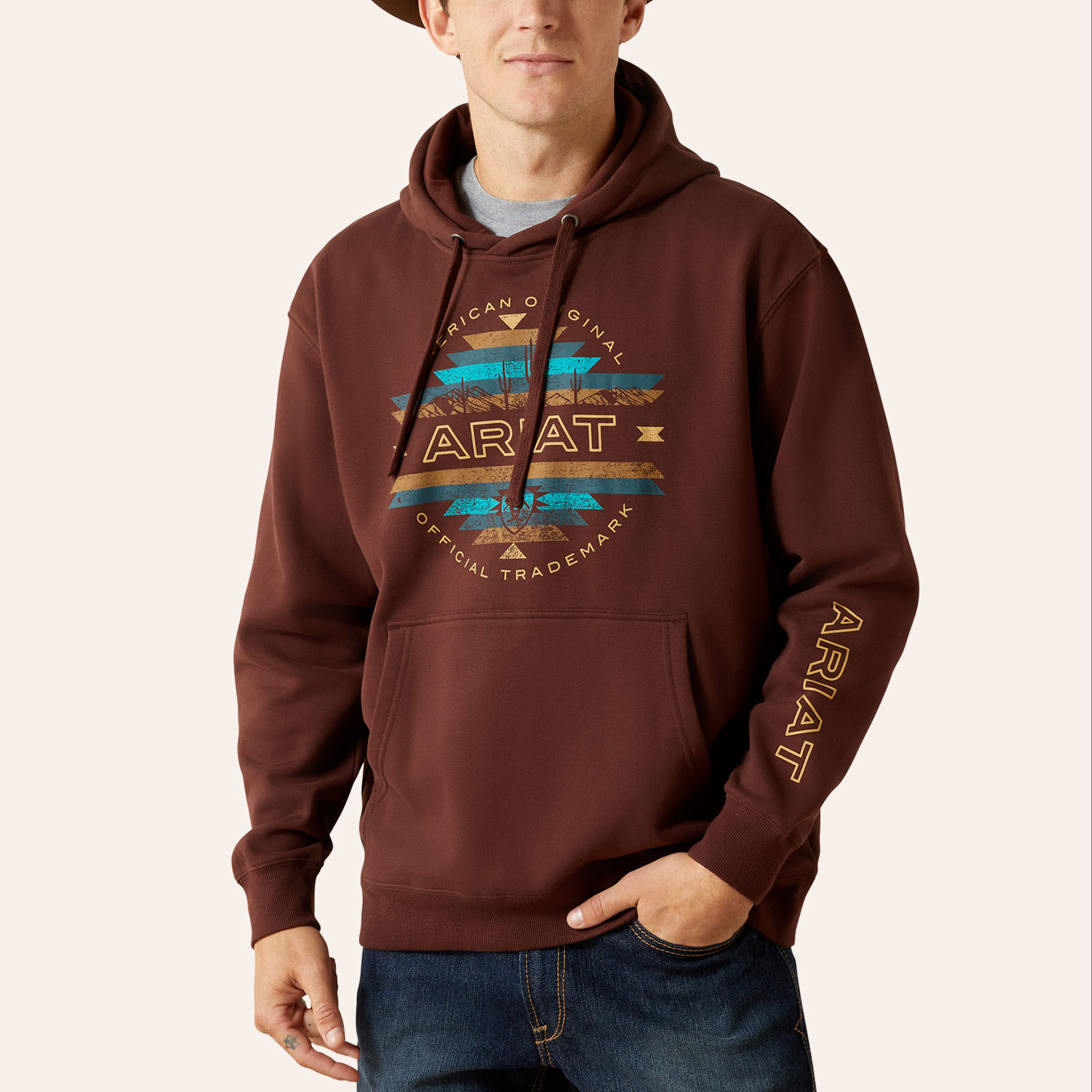 Ariat Men's Carlsbad Canyon Brown Aztec Graphic Hoodie  - Image 1