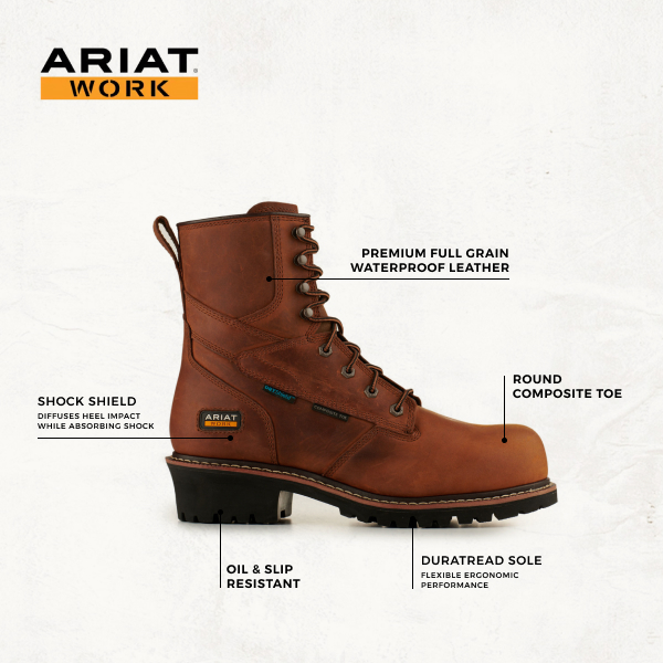 Ariat Men's Copper Shock Shield Waterproof Round Composite Toe Lace Up Logger Work Boot - Image 1