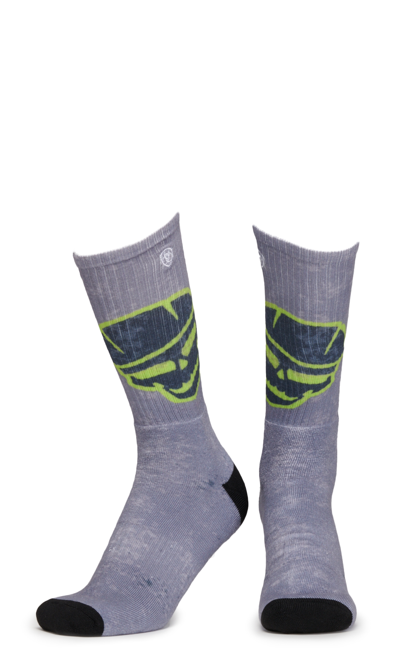 Ariat Men's Gray and Green Roughneck Skull Graphic 2-Pack Crew Socks (Large) - Image 1