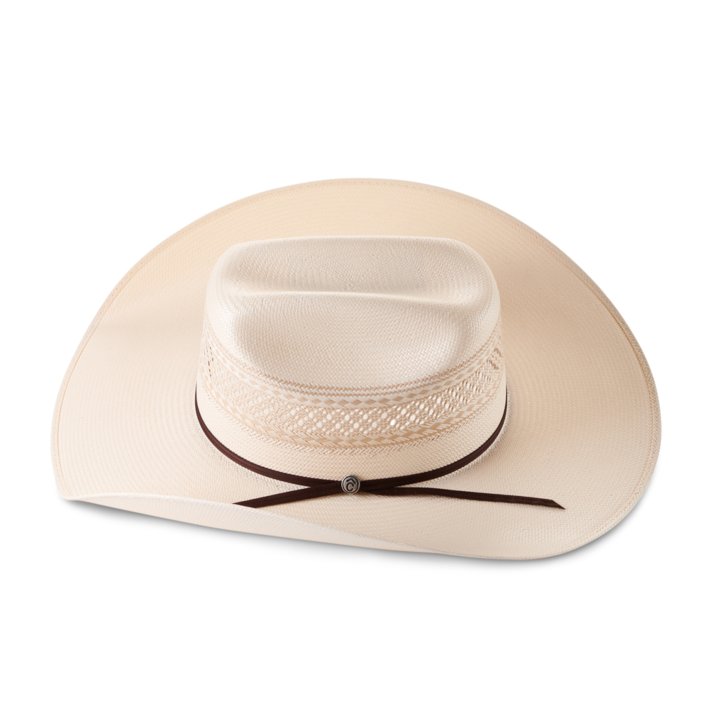 Rafter C Shantung Ivory and Tan Cattleman's Crown Straw Cowboy Hat - Image 1