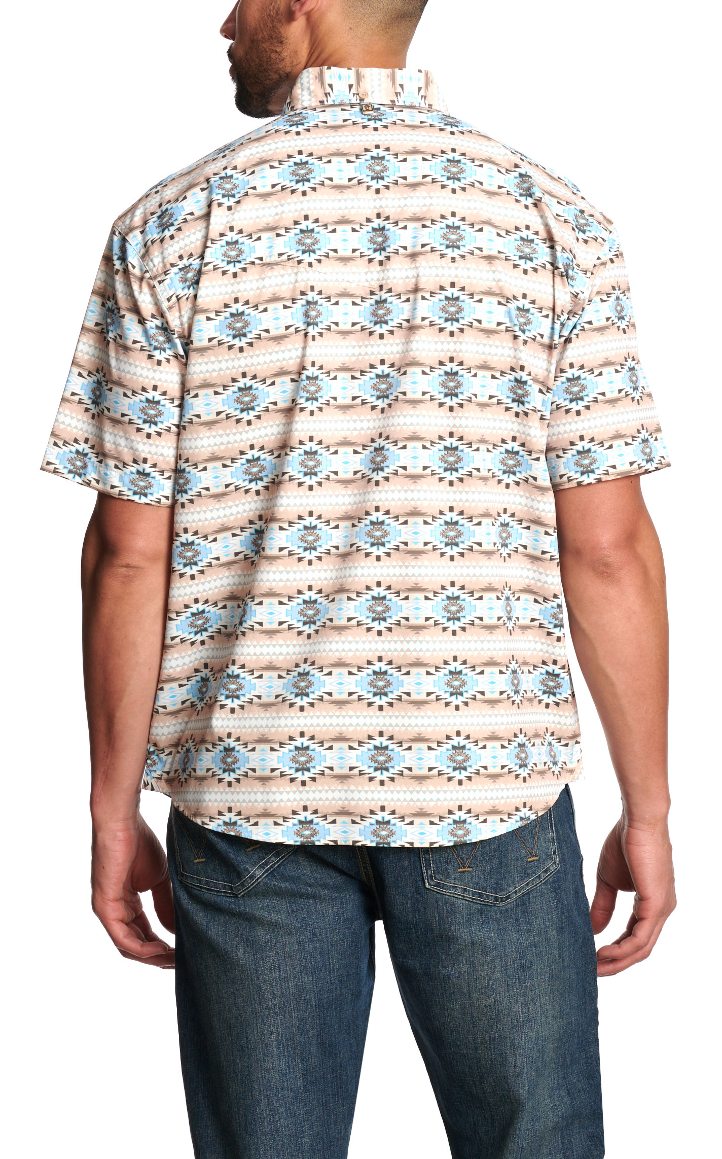 Rafter C Men's Khaki & Blue Aztec Print Shirt - Image 1