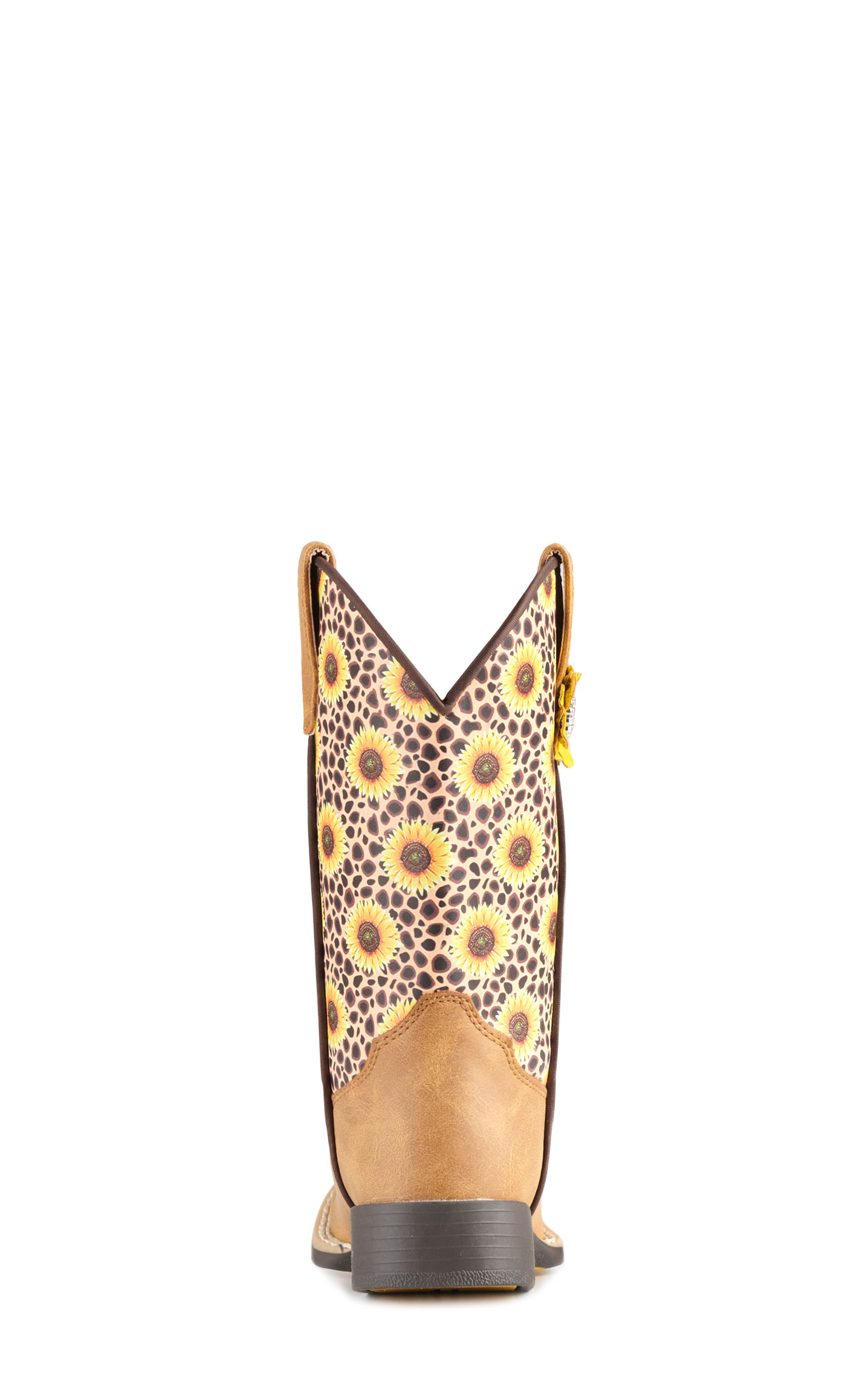 Twister Girls Sunnie Tan and Cheetah Sunflower Print Square Toe Cowboy Boots - Image 1