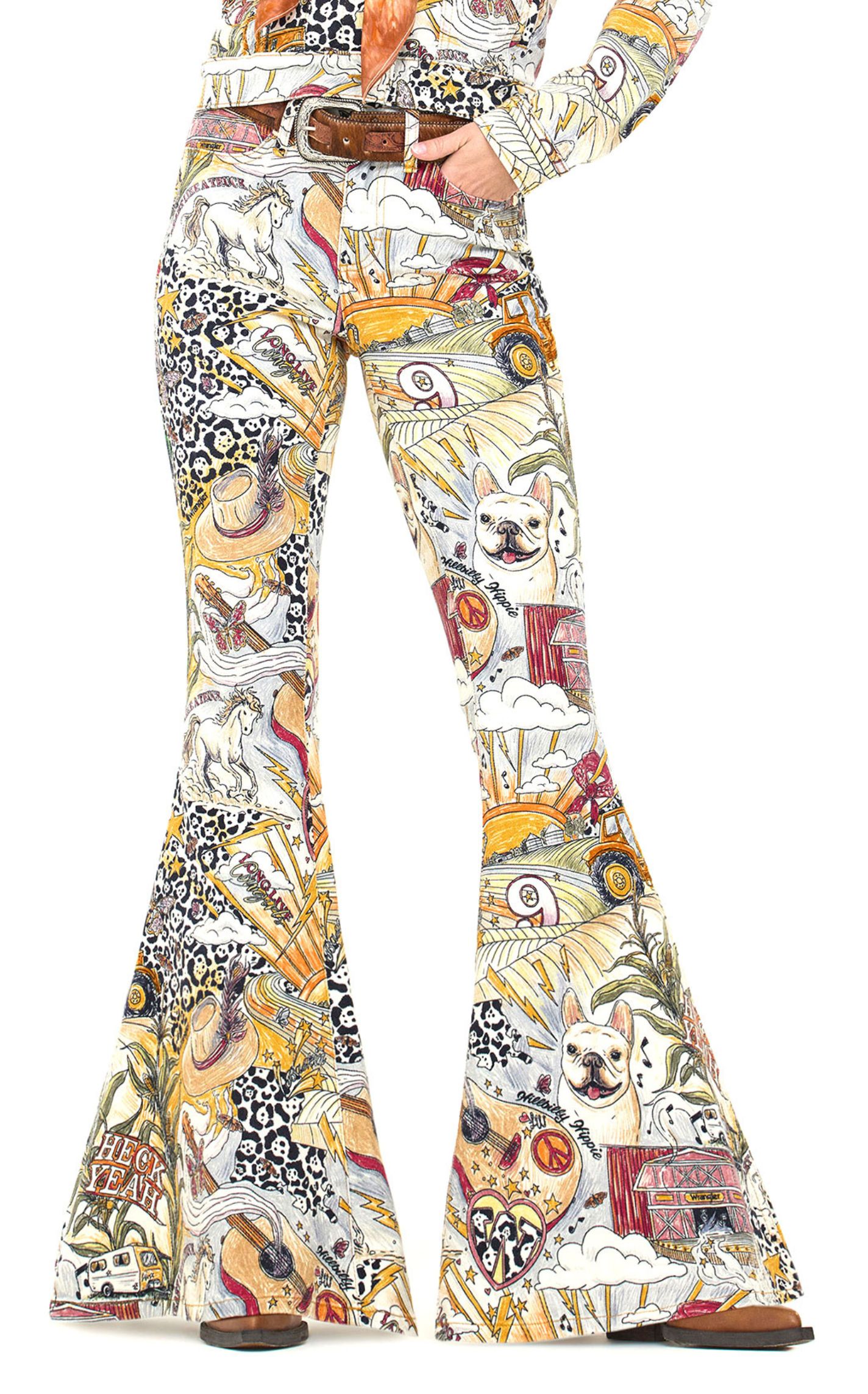 Wrangler & Lainey Wilson Women's Playful Western Print Flare Jeans - Image 1