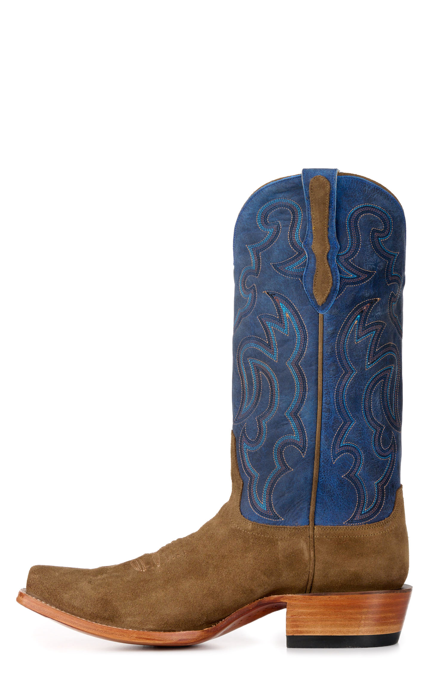 Cavender's Men's Shiitake Brown Roughout and Blue Punchy Square Toe Cowboy Boots - Image 1