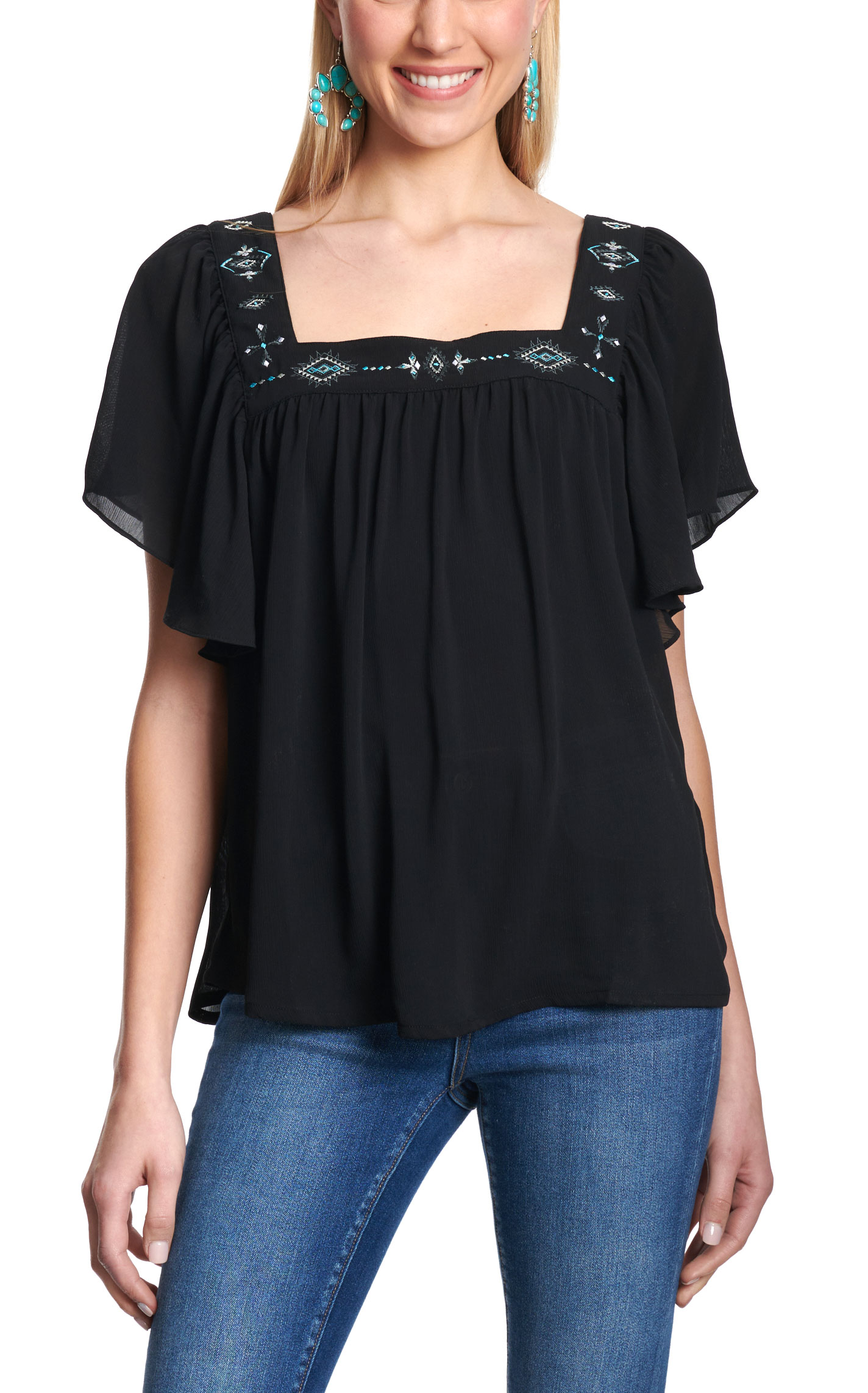 Cowgirl Hardware Women's Black Aztec Embroidered Top - Image 1