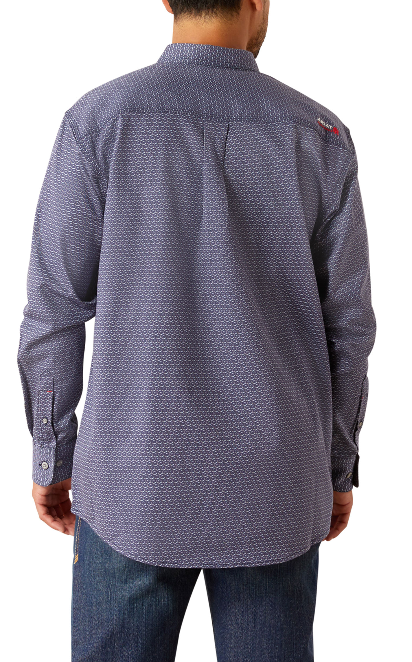Ariat Men's Rodeo Team Navy & Gray Geo FR Work Shirt - Image 1