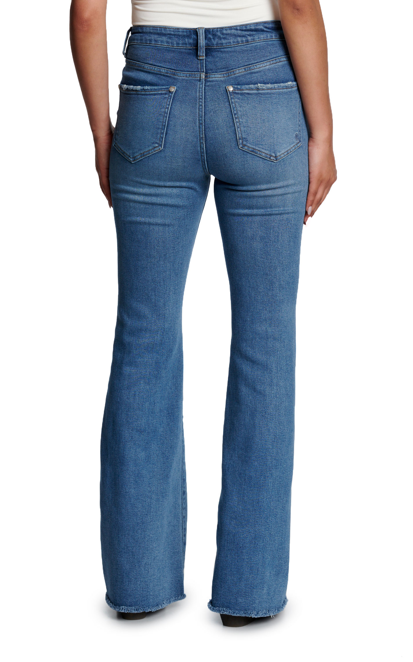Rockin' C Women's Light Wash High Rise Distress Flare Jeans - Image 1