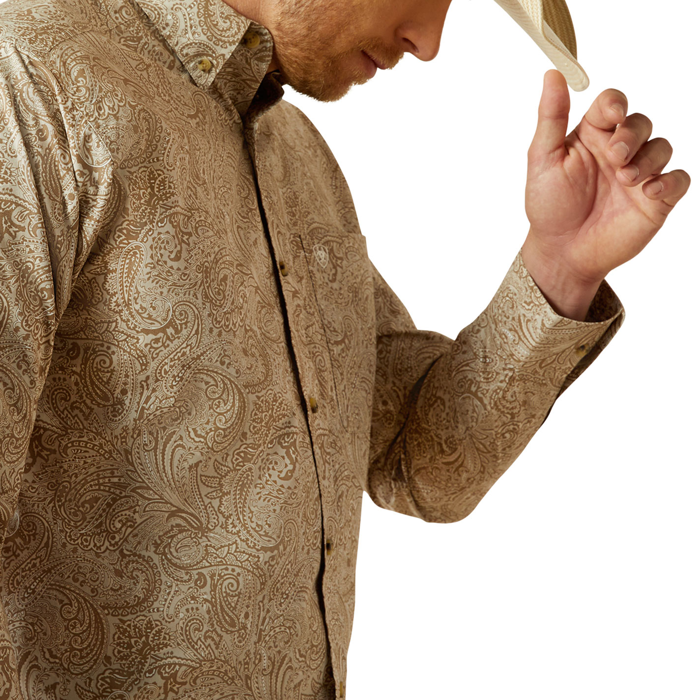 Ariat Men's Team Kason Khaki & Taupe Logo Embroidery Western Shirt - Image 1