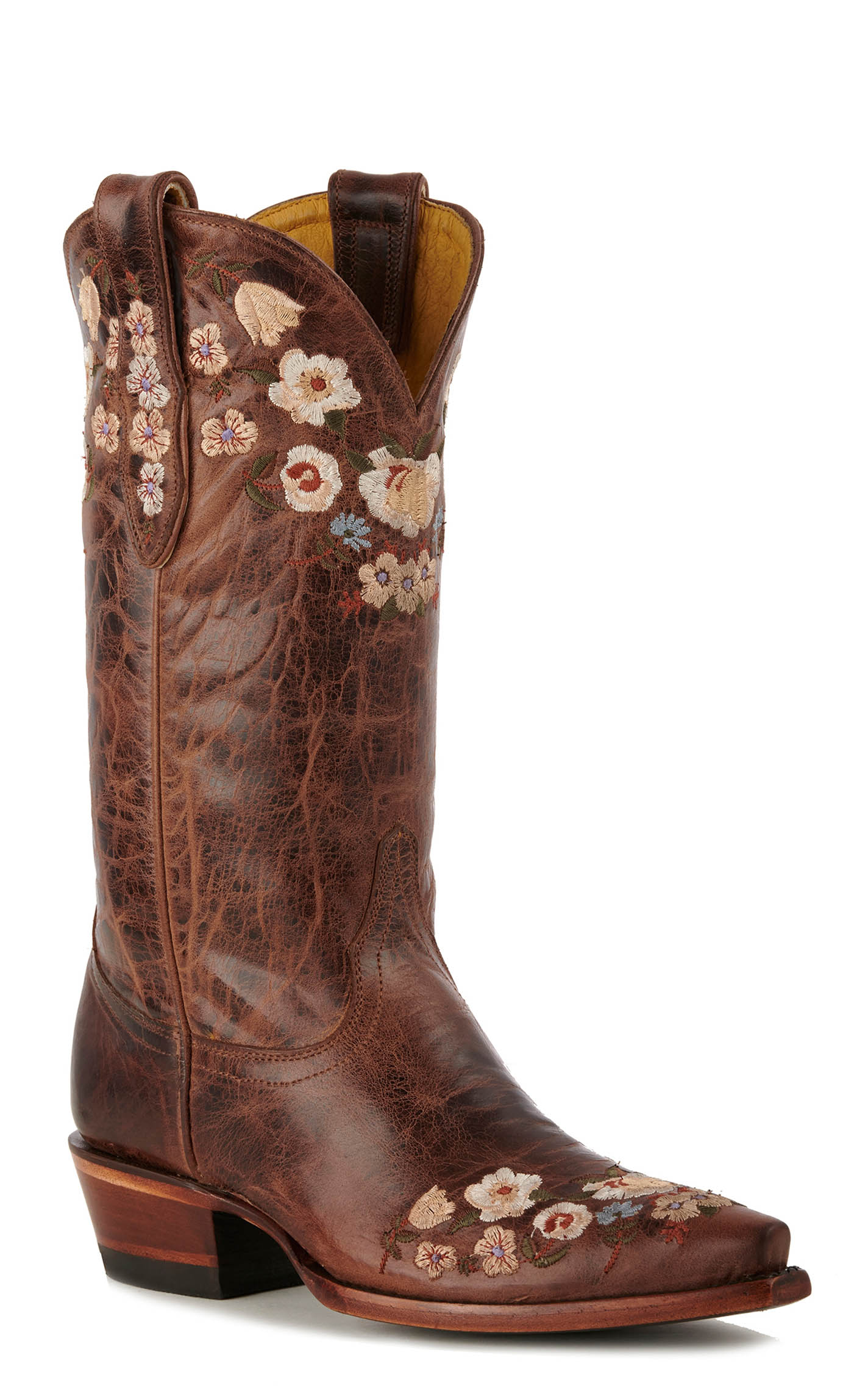 Cavender's Women's Rust Floral Embroidered Snip Toe Cowboy Boots - Image 1