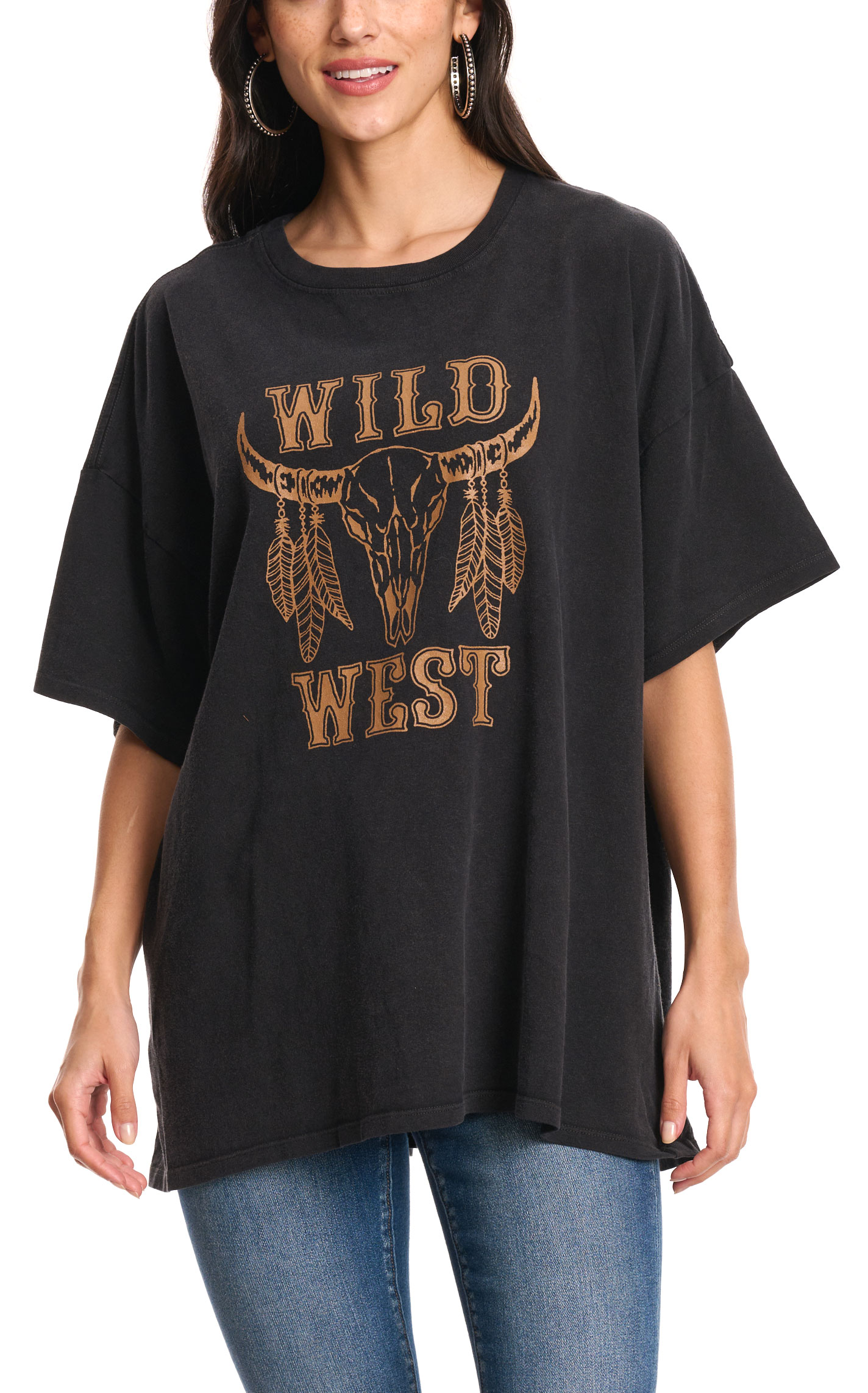 Double Zero Women's Black Wild West Graphic T-Shirt - Image 1
