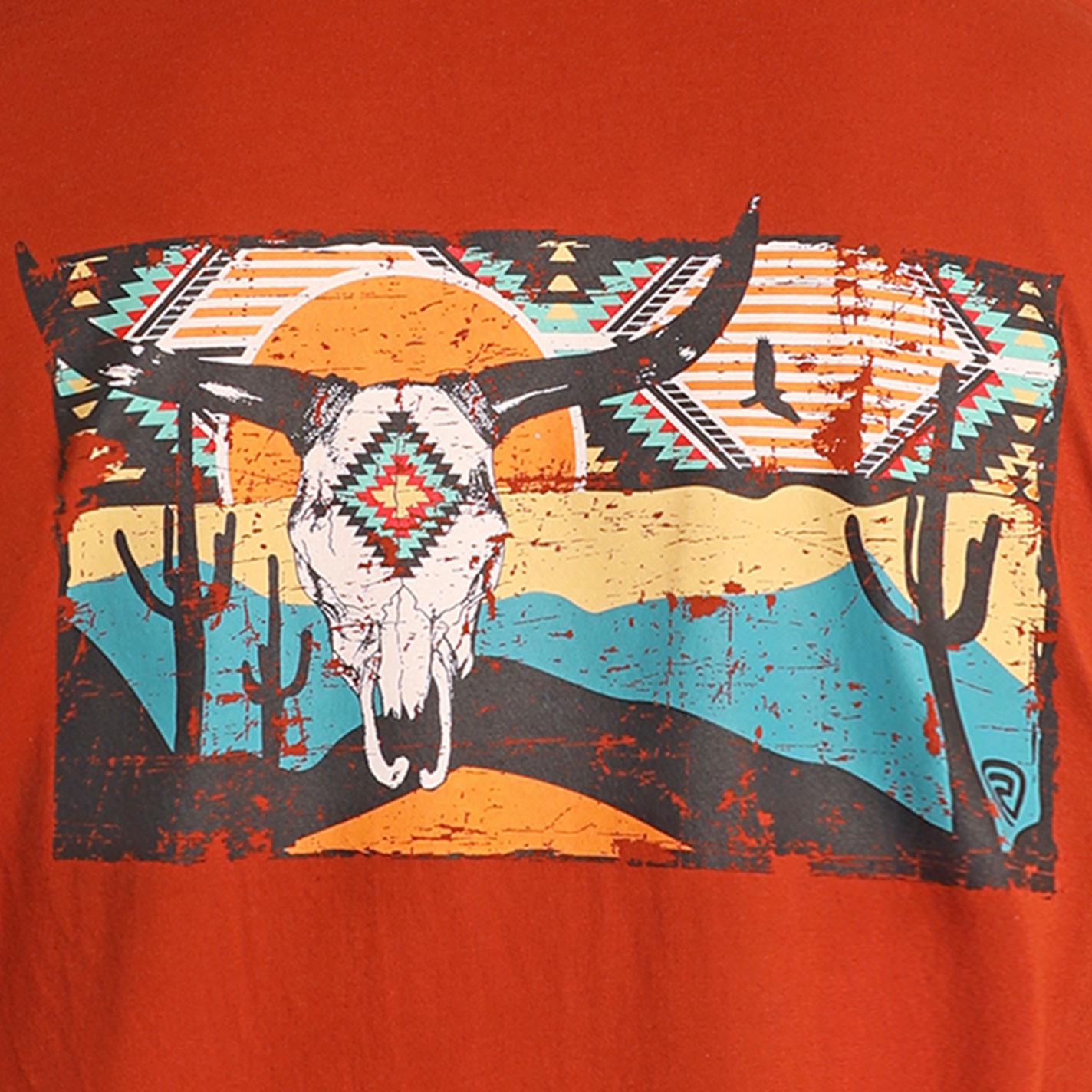 Rock & Roll Denim Men's Dark Rust Skull & Desert Graphic T-Shirt - Image 1