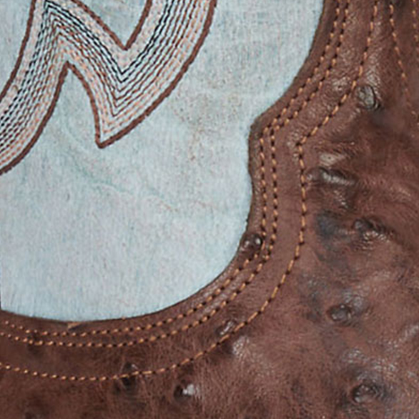 Cavender’s Women’s Sky Blue Leather and Bruchiato Moka Brown Full Quill Ostrich Exotic Square Toe Cowboy Boots - Image 1