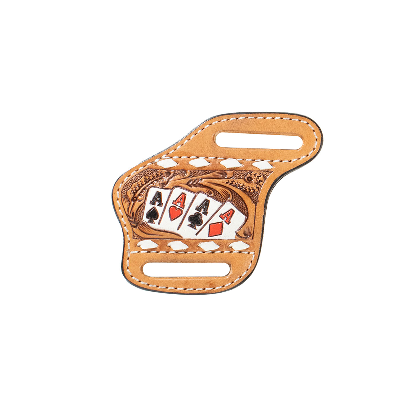 3D Belt Co Men's Natural Leather Embossed Hand Of Aces Pancake Knife Sheath - Image 1