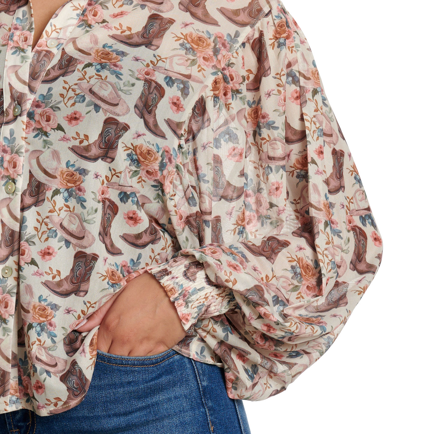 Turquoise Haven Women's White Floral Boot Print Top - Image 1
