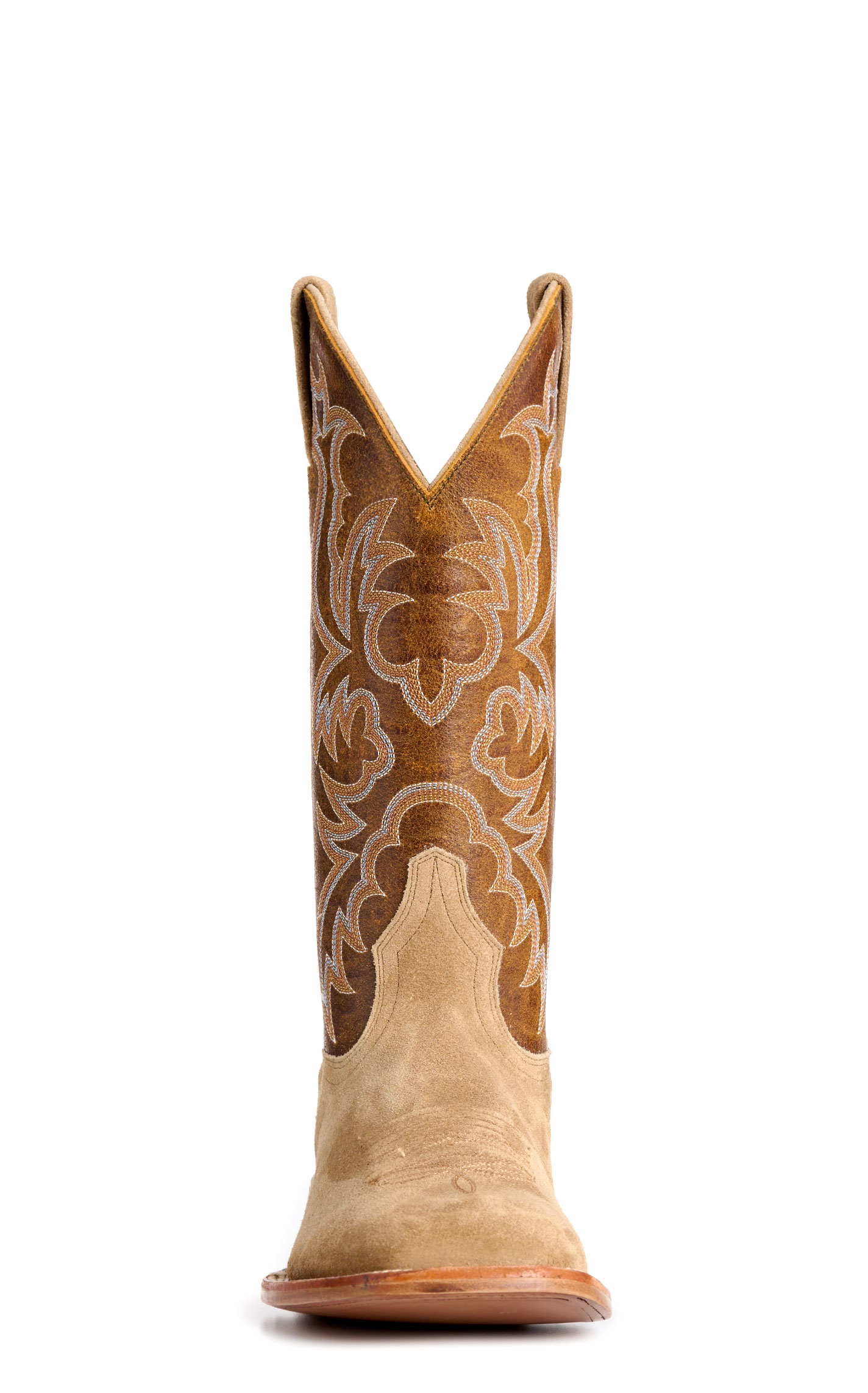 Cavender’s Women’s Camel Suede and Brown Maricopa Horseman Wide Square Toe Cowboy Boots - Image 1