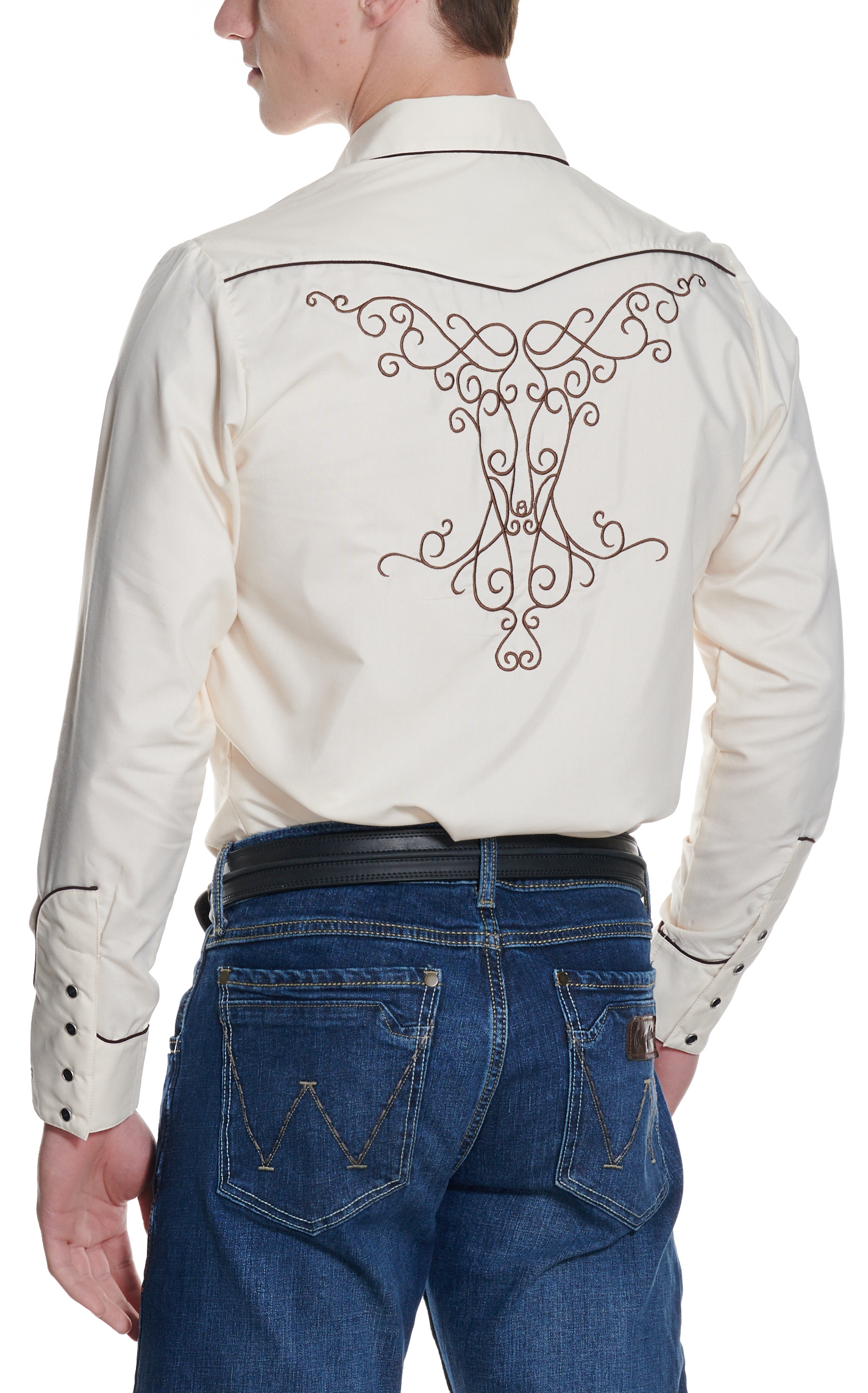 Ranger's Legend Men's Latte & Coffee Embroidered Western Shirt - Image 1