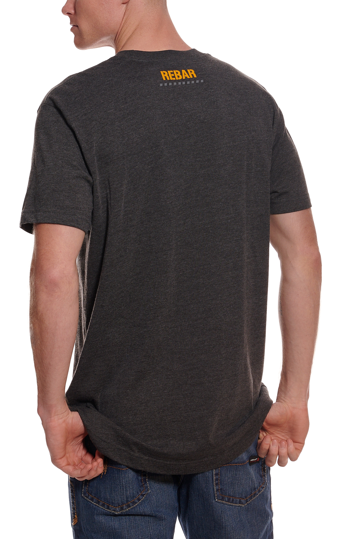 Ariat Men's Rebar Cotton Strong Charcoal Heather Block Logo Graphic Short Sleeve Work T-Shirt - Image 1