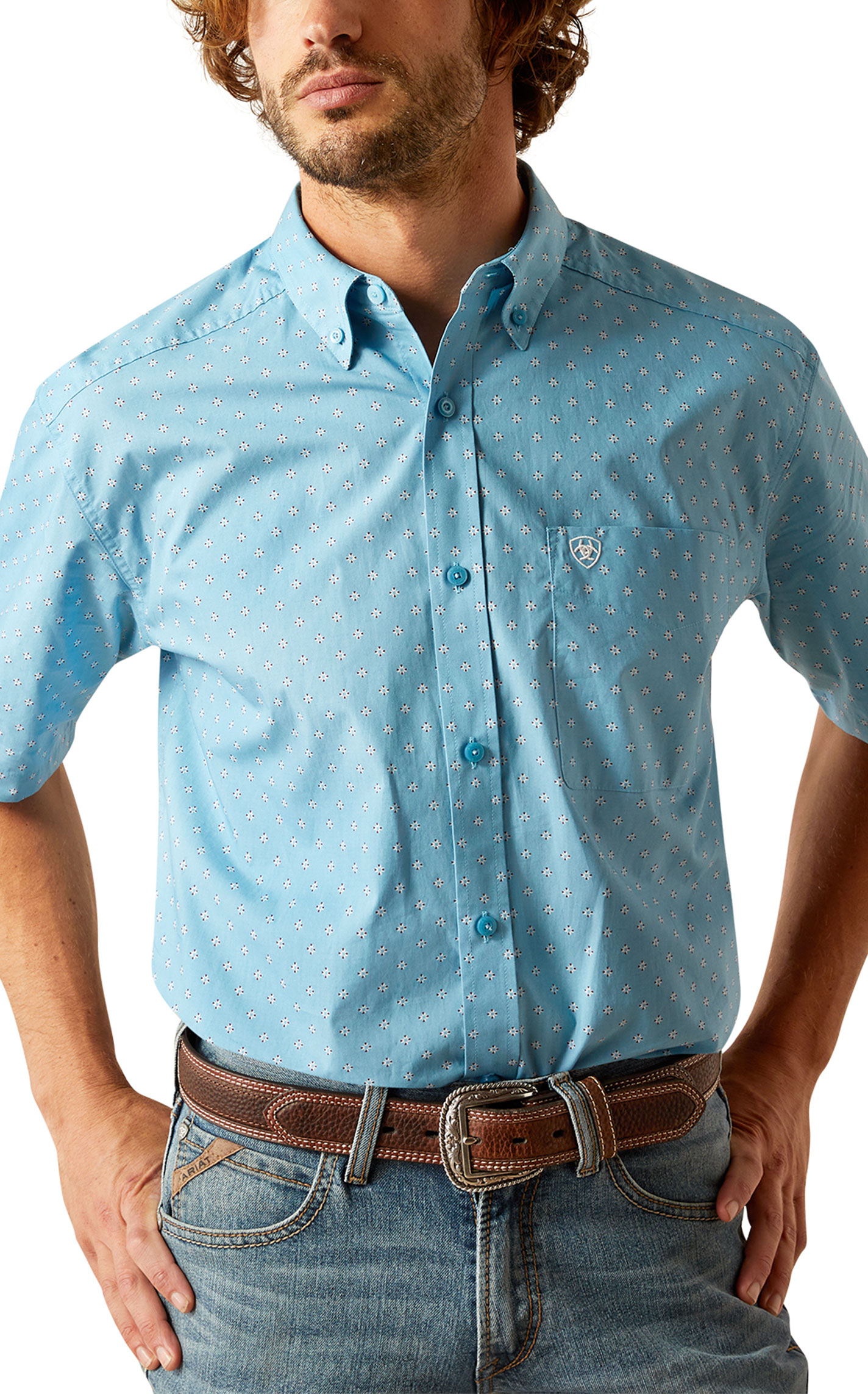 Ariat Men's Guy Light Turquoise & Geo Print Western Shirt - Image 1