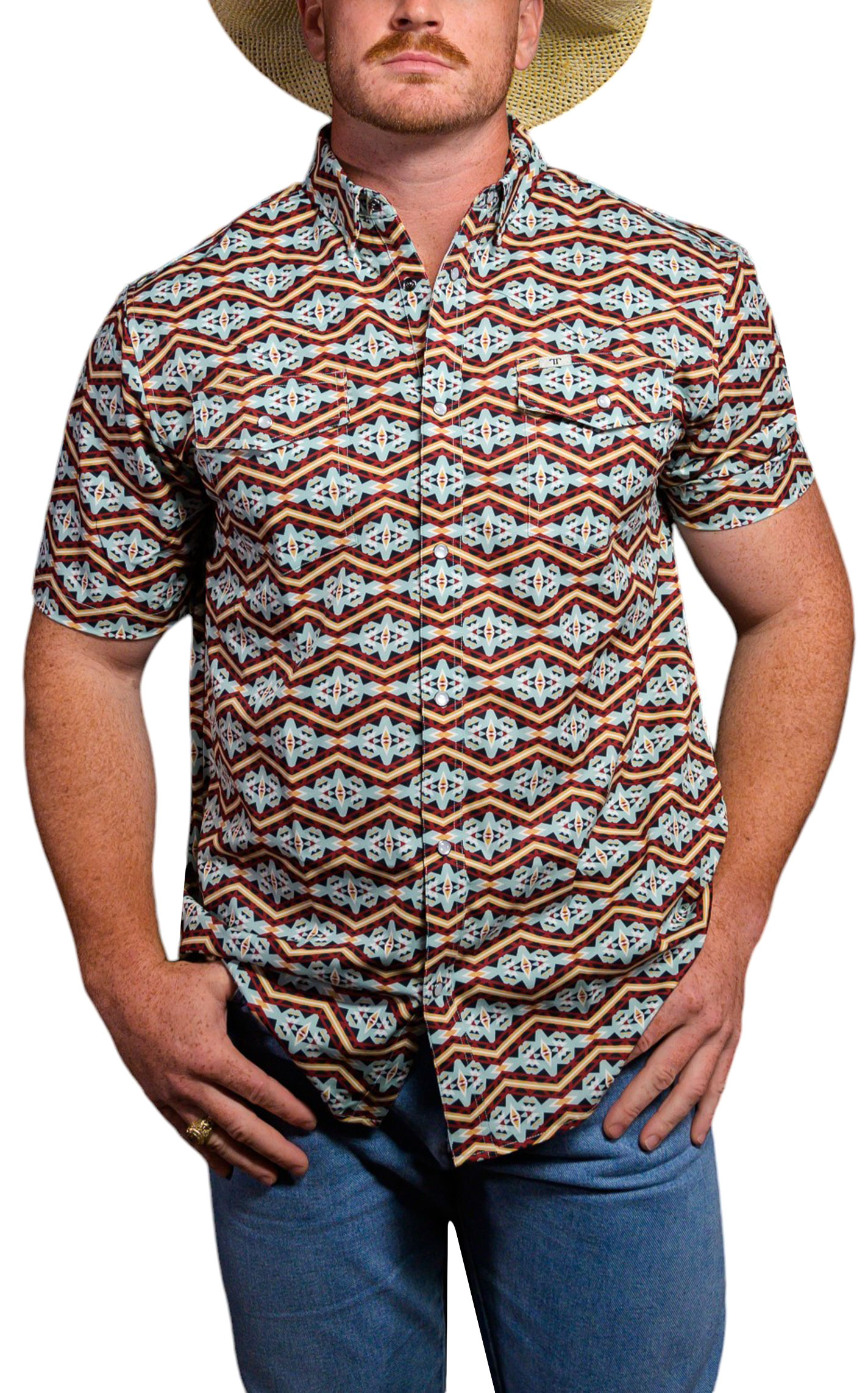 Ferrell Men's Sea & Black Aztec Horizon Western Shirt - Image 1