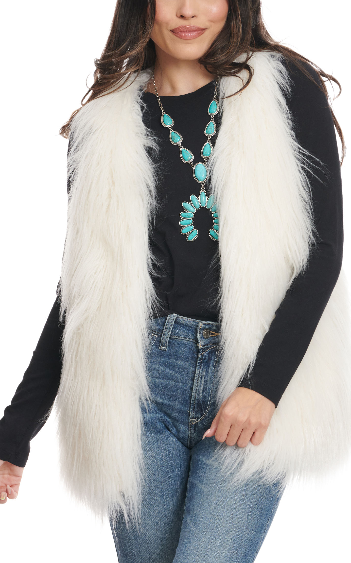 Ariat Women's Coconut Faux Fur Fluffy Vest - Image 1