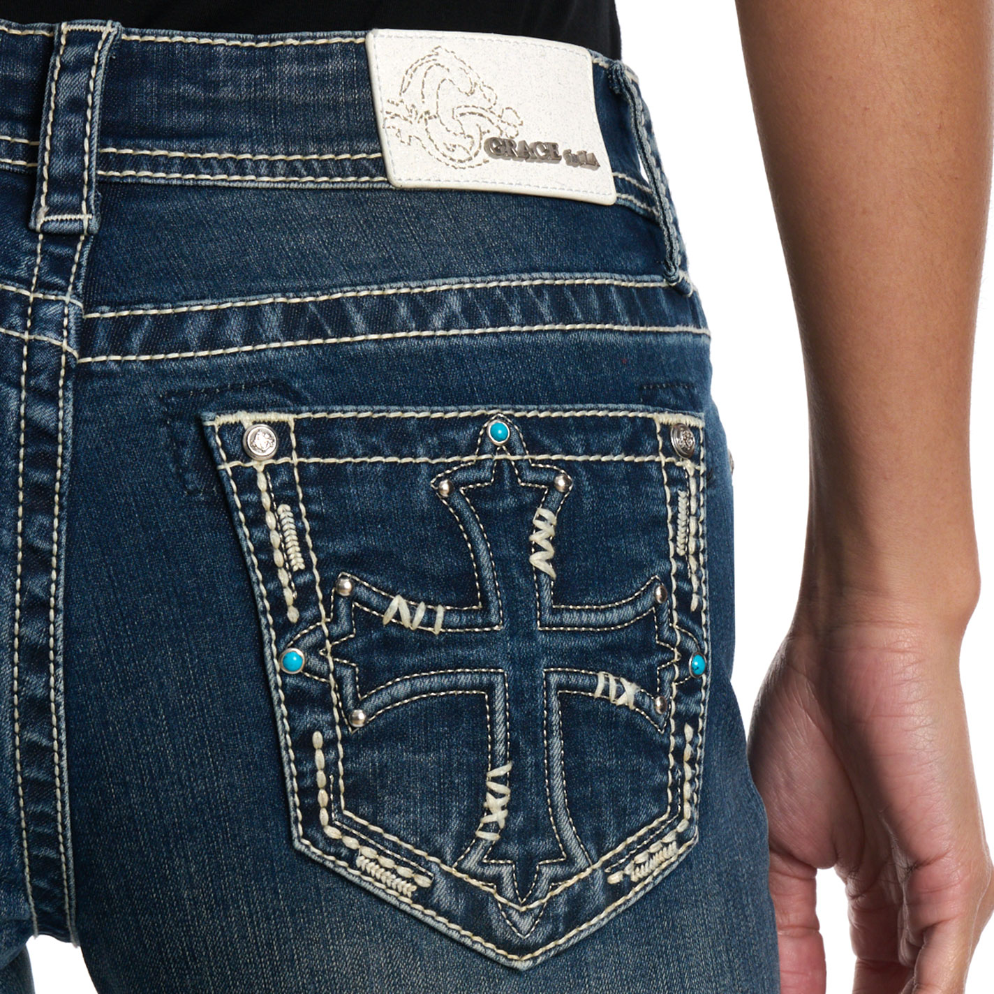 Grace in L.A. Women's Medium Wash Cross Jeans - Plus Sizes - Image 1