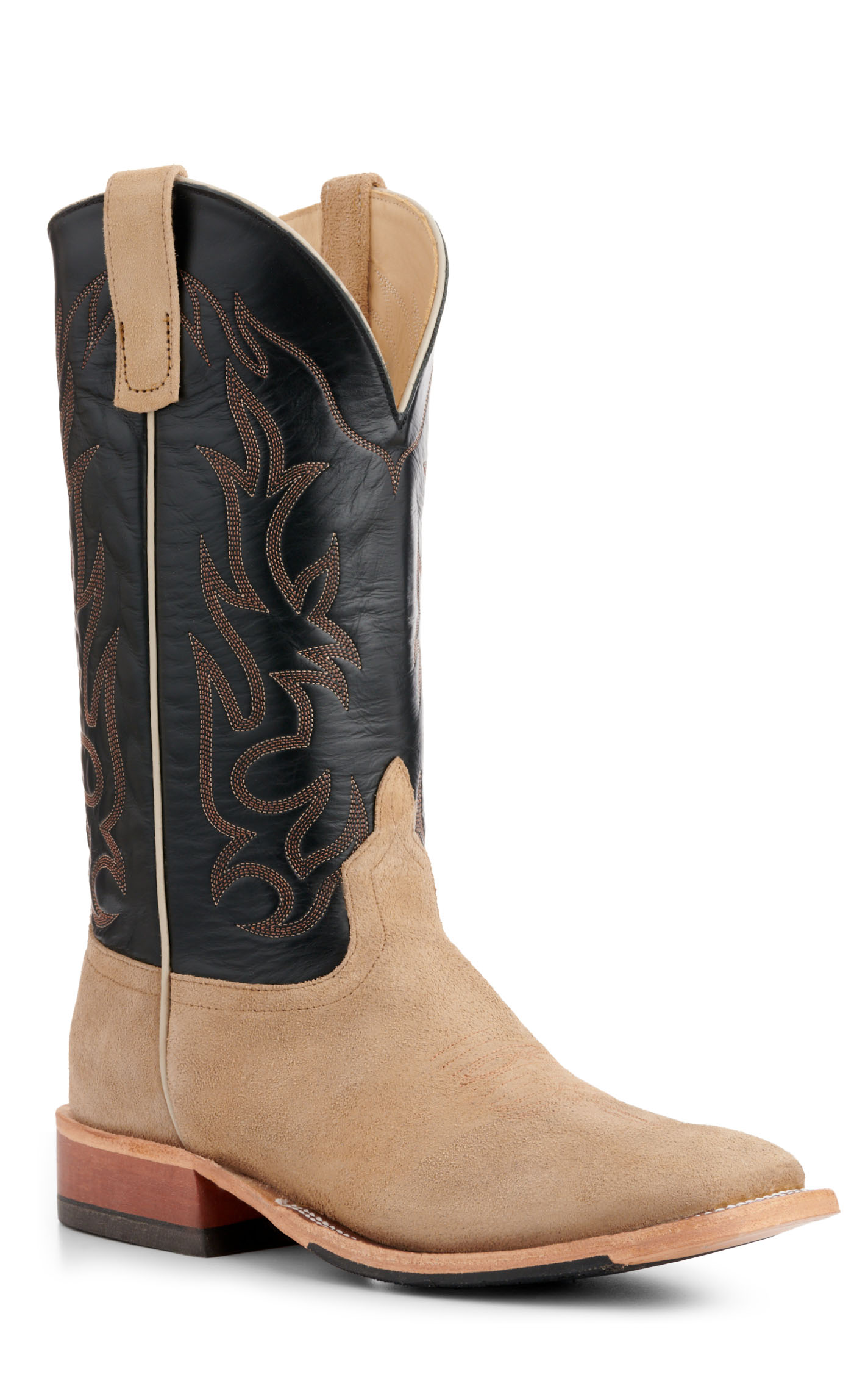 Anderson Bean Men's Tan Crazy Horse Roughout and Black Hybrid Wide Square Toe Cowboy Boots - Image 1