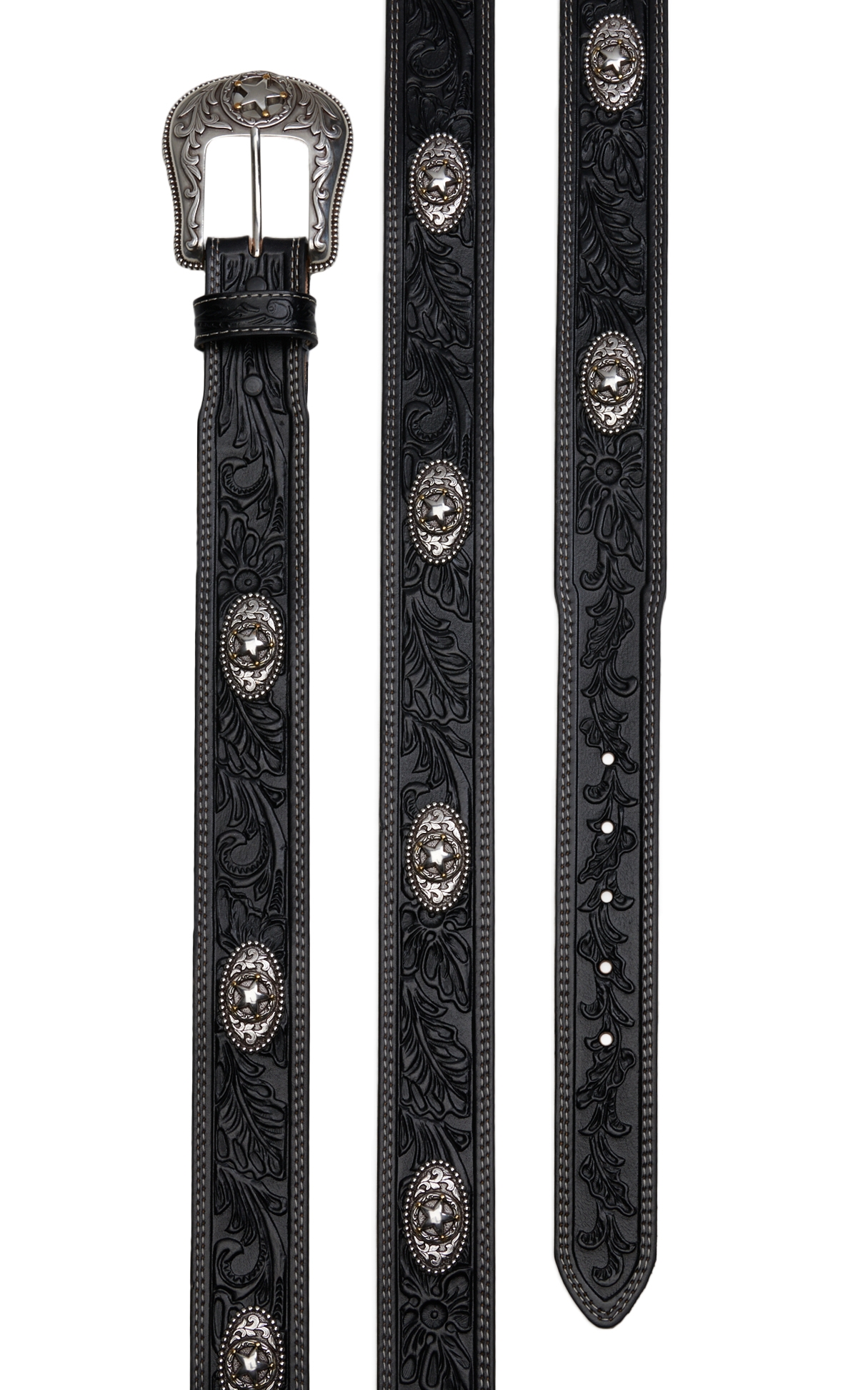 Justin Men's 5 Star Ranch Black Floral Tooled Leather Western Belt - Image 1