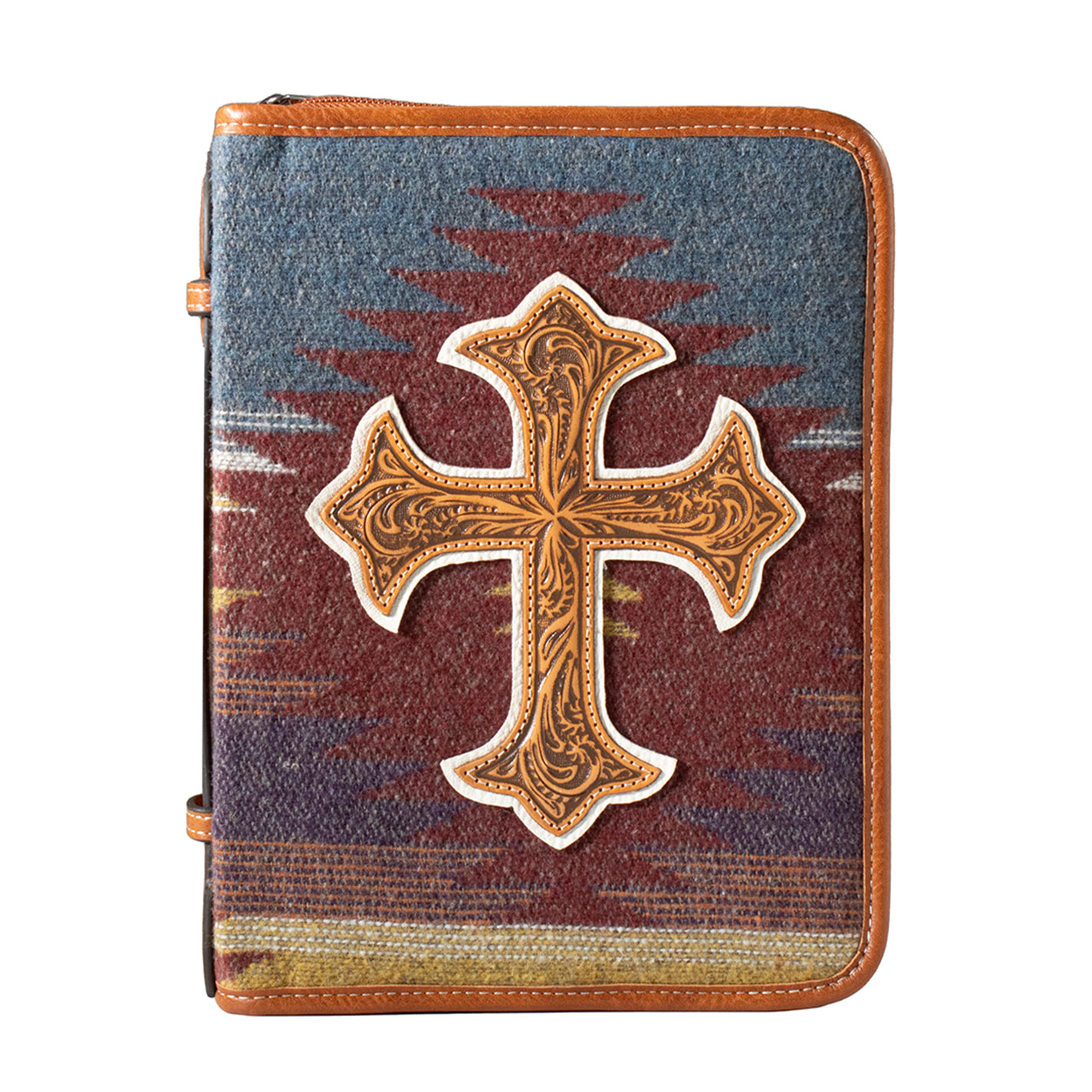 Nocona Colorful Aztec Blanket & Leather Cross Bible Cover - Image 1