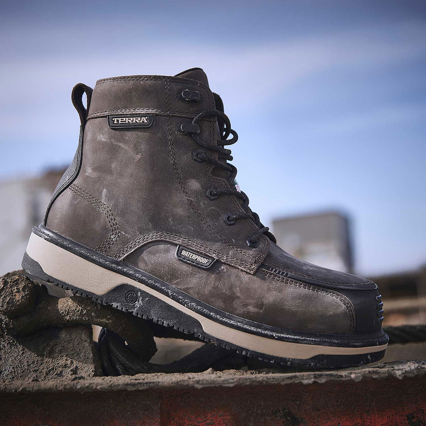 Terra Men’s Dark Brown Ironstone 6” Waterproof Composite Toe Safety Work Boots - Image 1