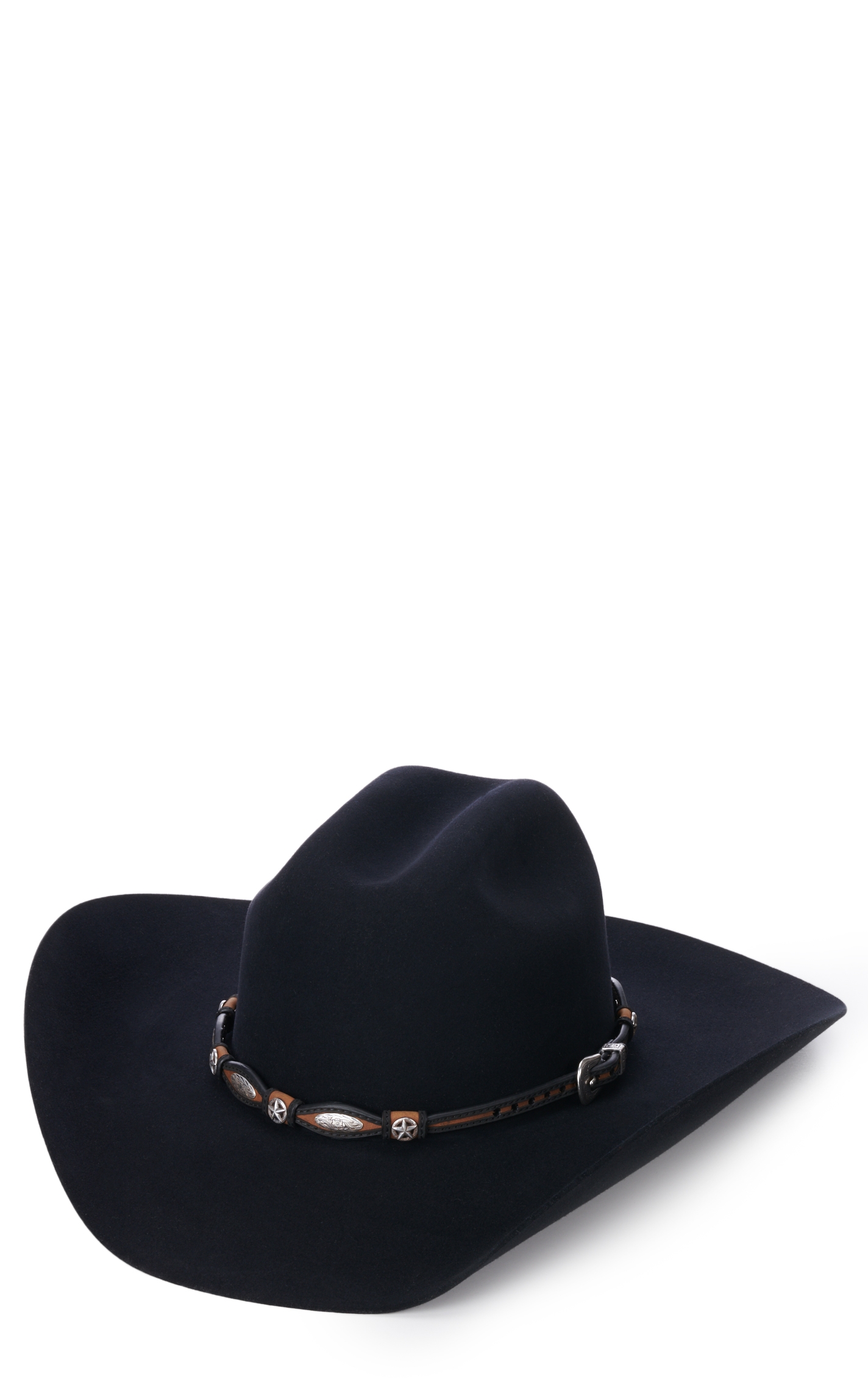 M&F Brown and Black with Silver Star Conchos Scalloped Hatband - Image 1