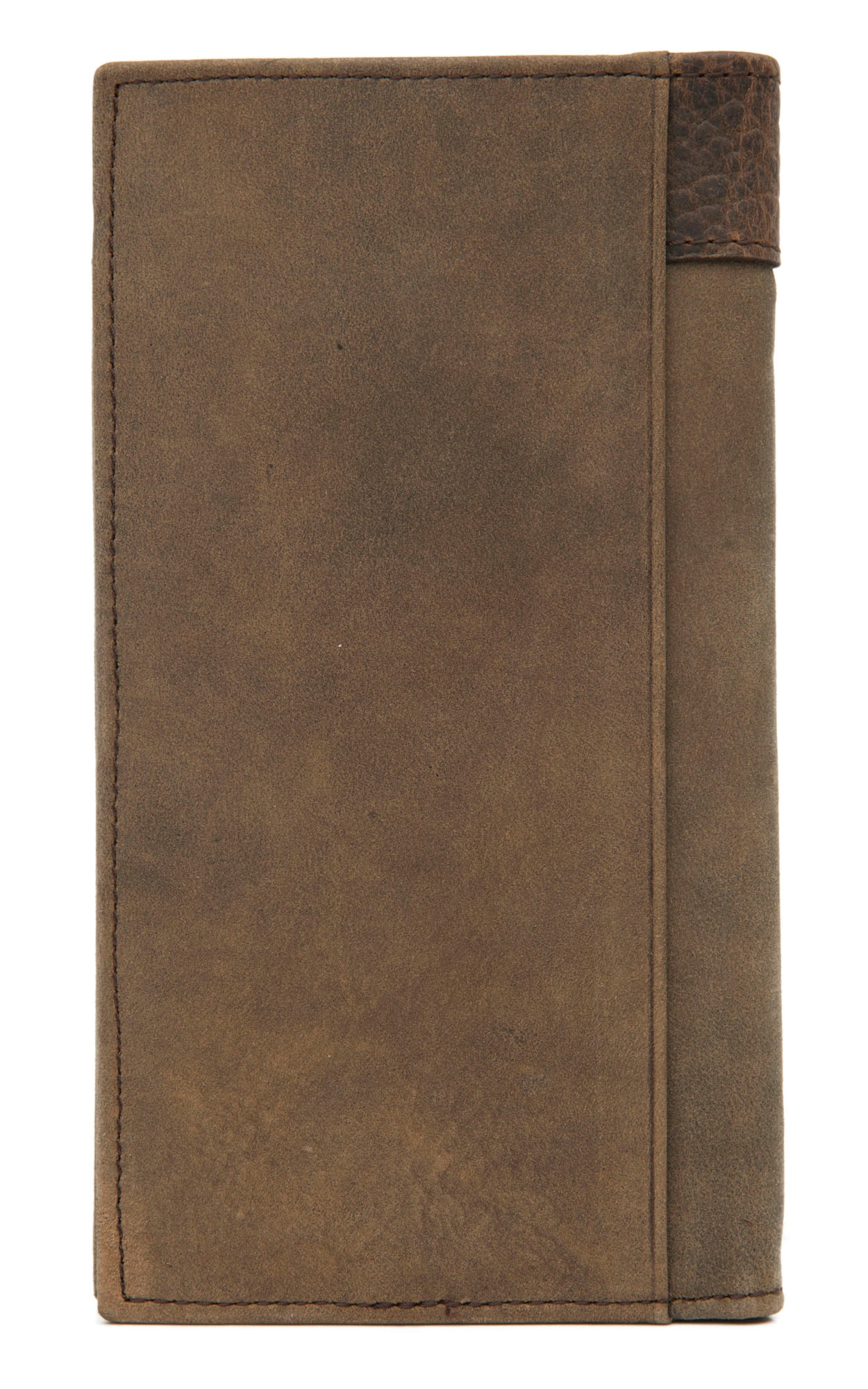 Ariat Distressed Brown with Dark Brown Perforated Overlay with Shield Leather Checkbook / Rodeo Wallet - Image 1