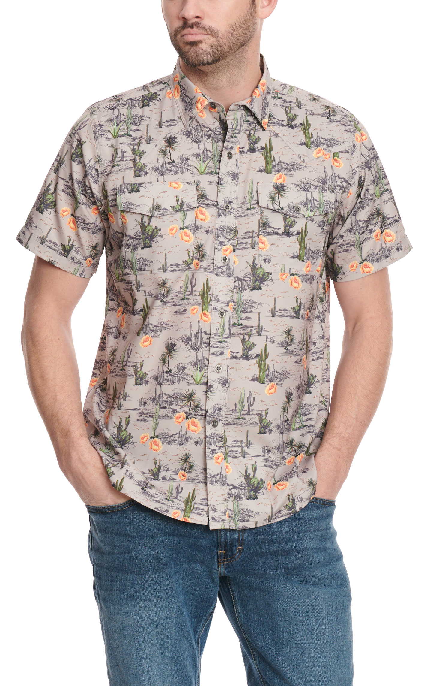 Ariat Men's VentTEK Taupe Cactus Desert Print Western Fitted Shirt - Image 1
