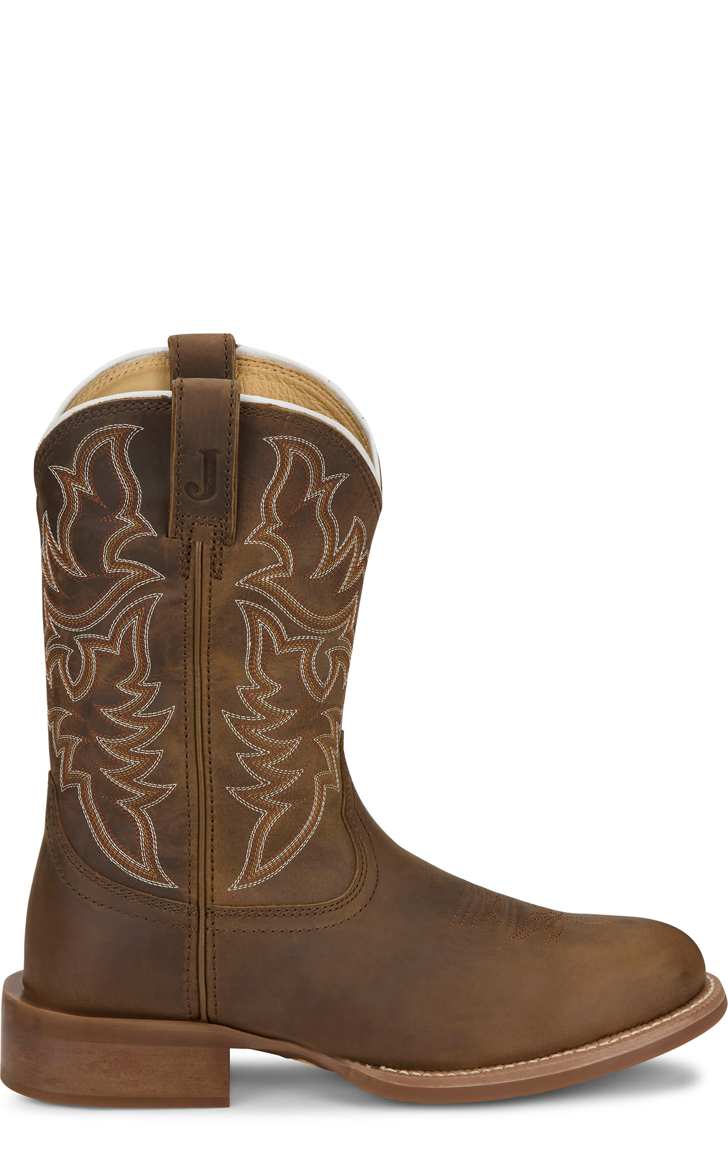 Justin Men’s Frontier Brown Cowhide Wide Round Toe Cowboy Boots - Image 1