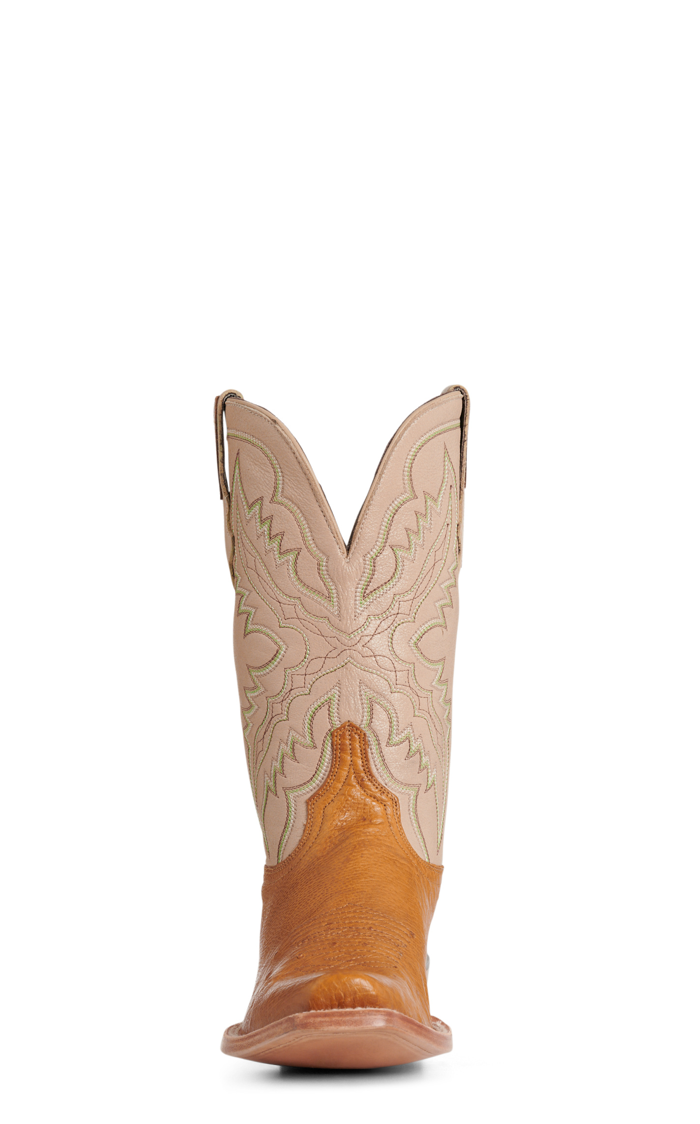 Resistol Men’s Antique Saddle & Cream Smooth Quill Ostrich Cutter Toe Cowboy Boots - Image 1