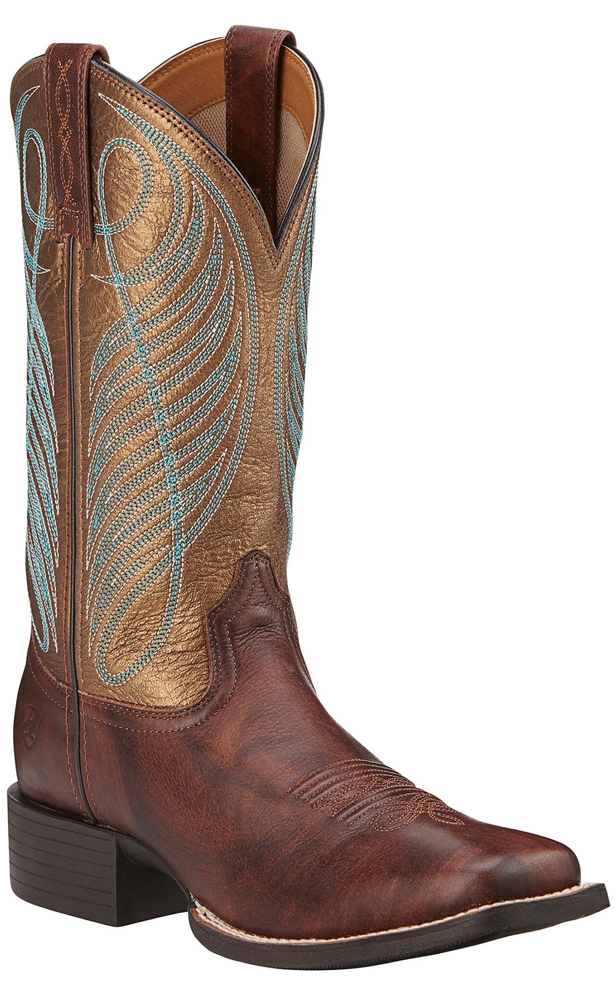 Ariat Women's Round Up Yukon Brown and Bronze Double Welt Square Toe Cowboy Boots - Image 1