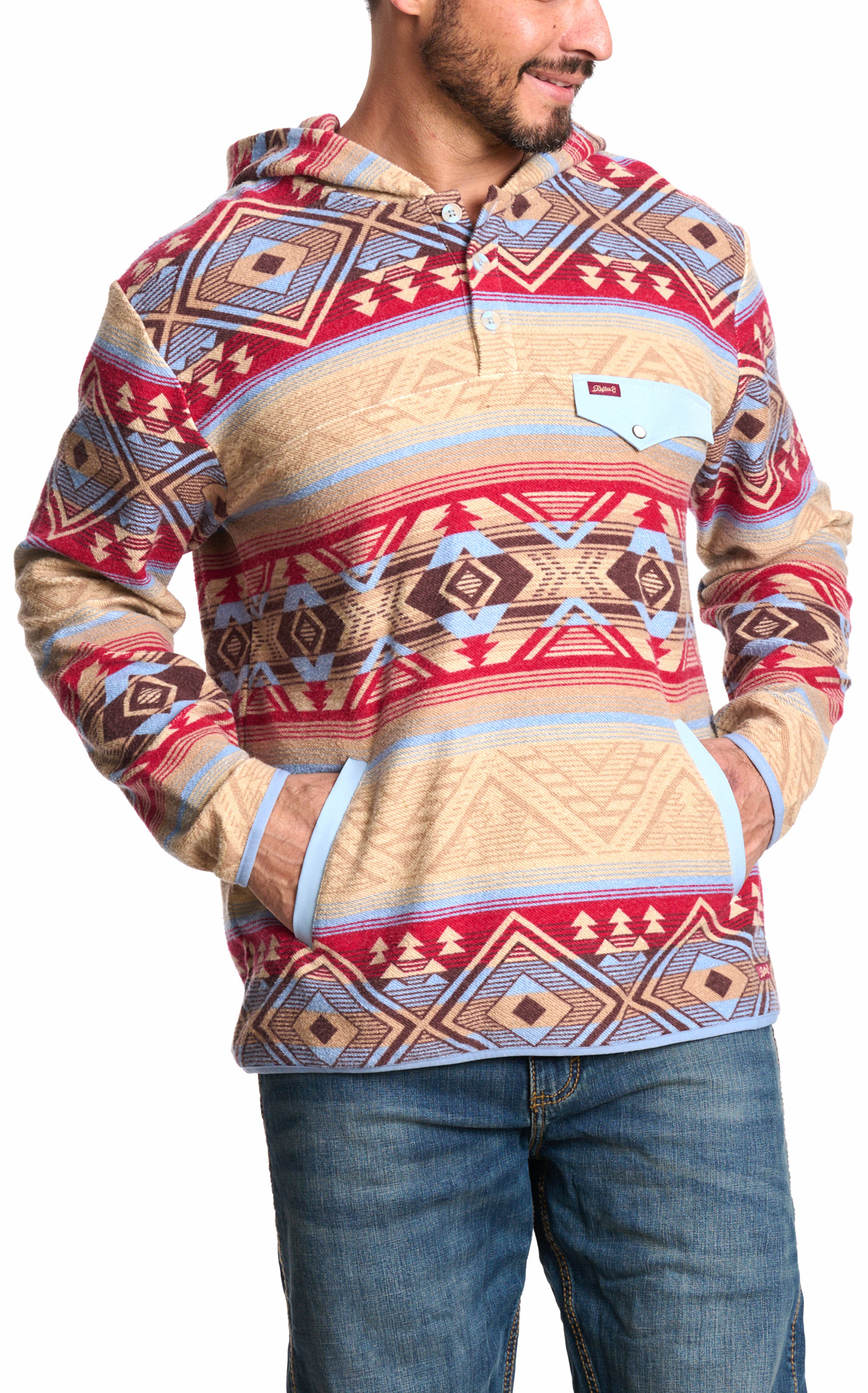 Rafter C Red Dirt Collection Men's Cinnamon & Cherry Aztec 1/4 Button Hoodie - Image 1