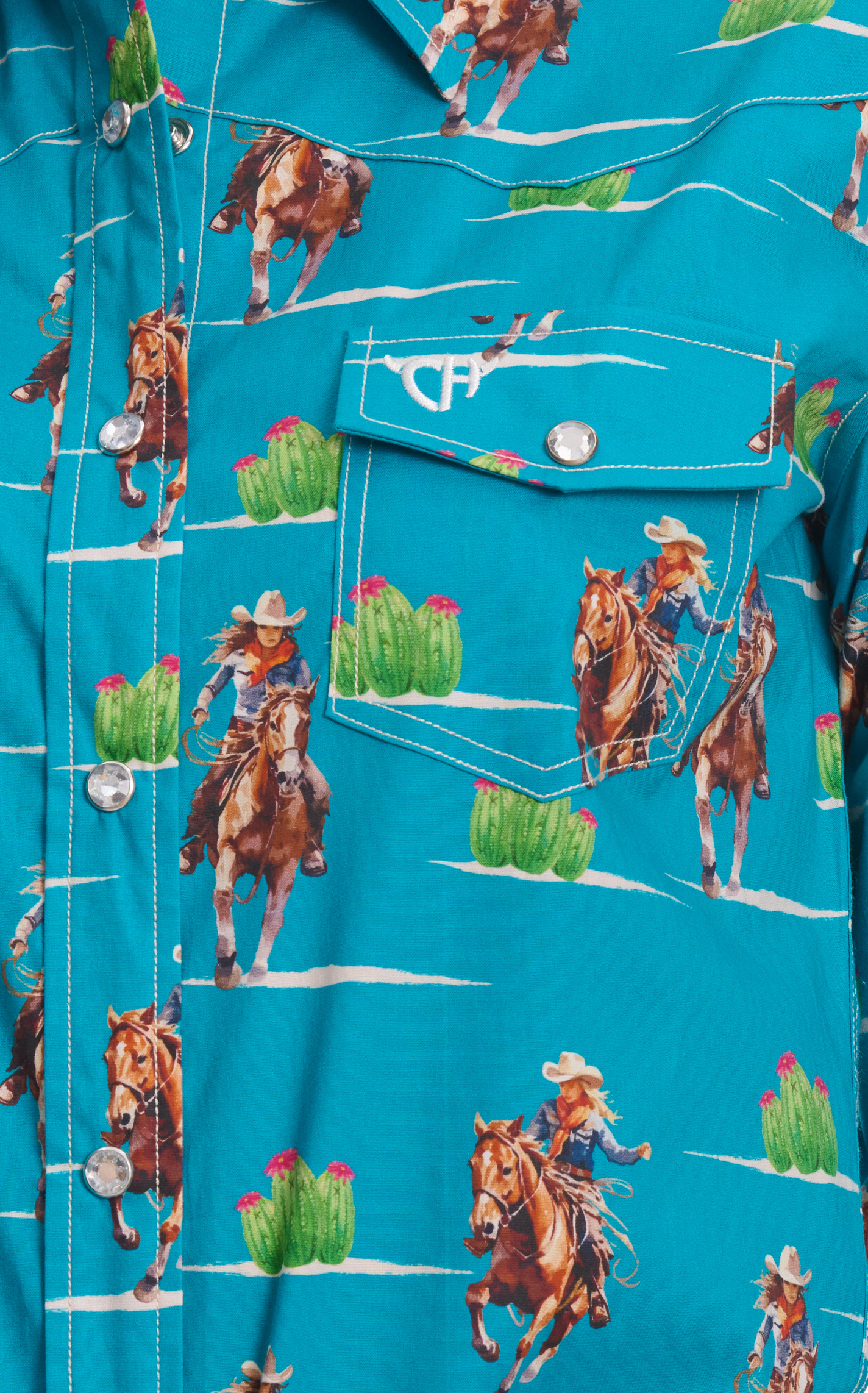 Cowgirl Hardware Women's Turquoise Cowgirls & Cactus Print Western Shirt   - Image 1