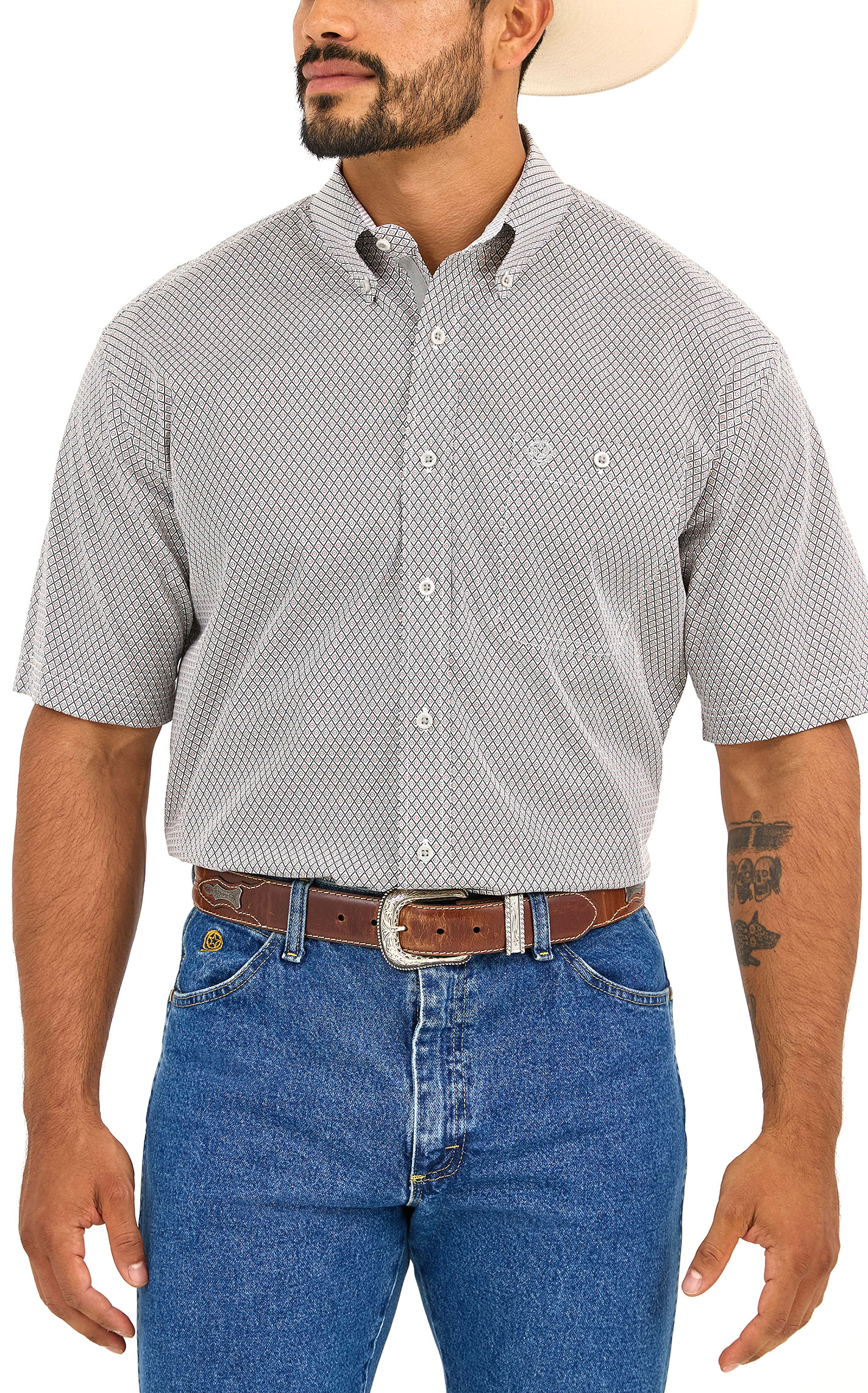 Wrangler Men's George Strait Collection Gray Diamond Print Western Shirt - Image 1