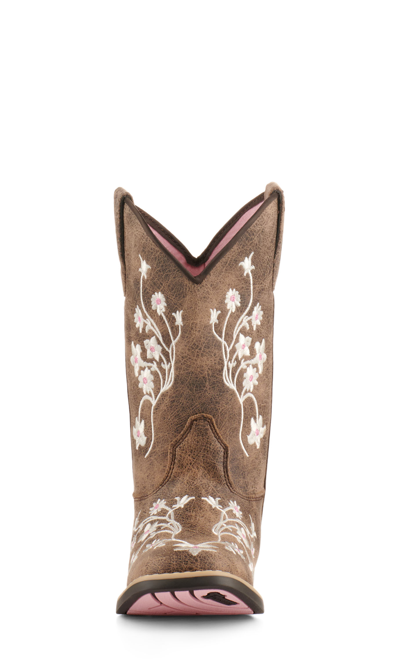 Twister Girls' Lily Brown with White Floral Embroidery Square Toe Cowboy Boots - Image 1
