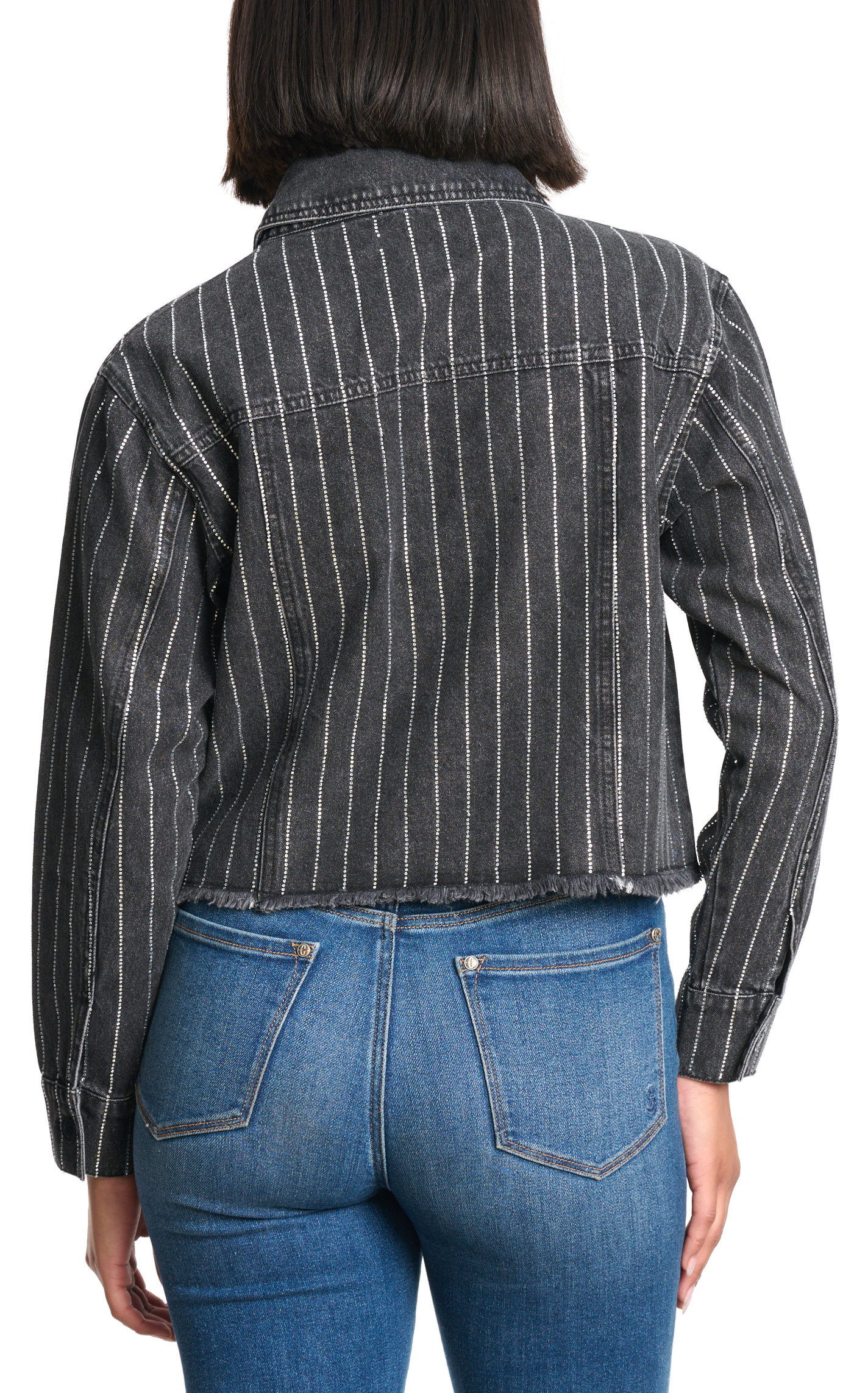 Blue B Women's Black Denim Silver Striped Jacket - Image 1