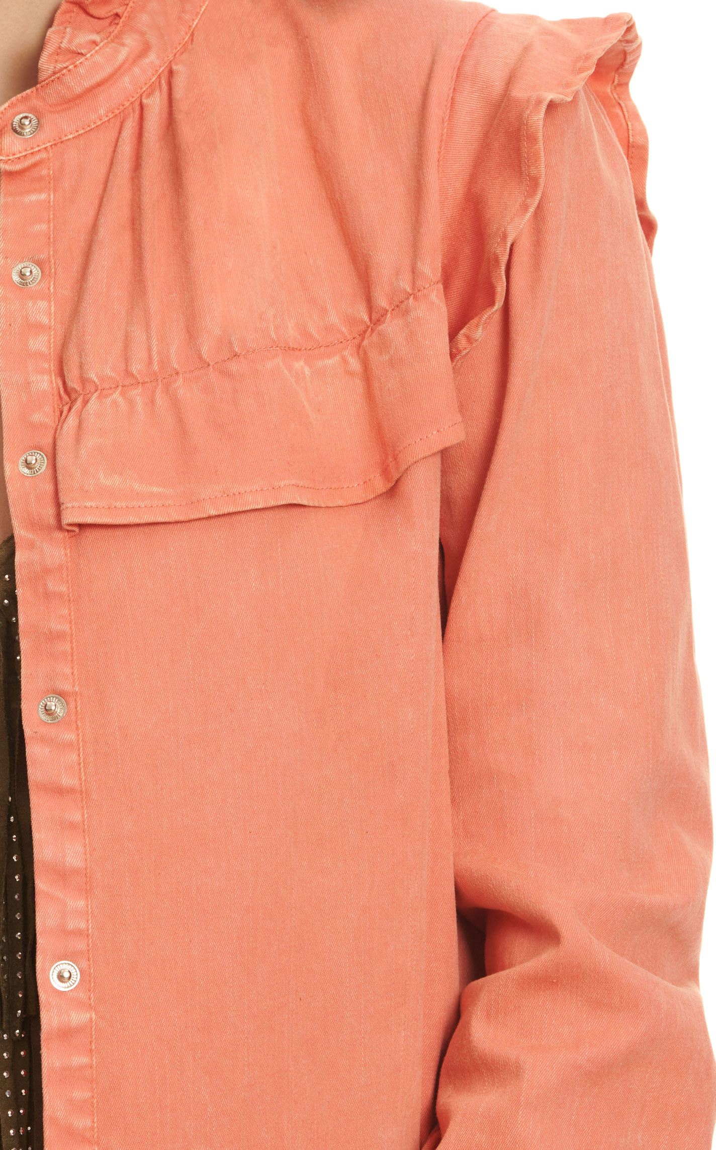 MAZIK Women's Tangerine Long Sleeve Ruffle Marsala Top - Image 1