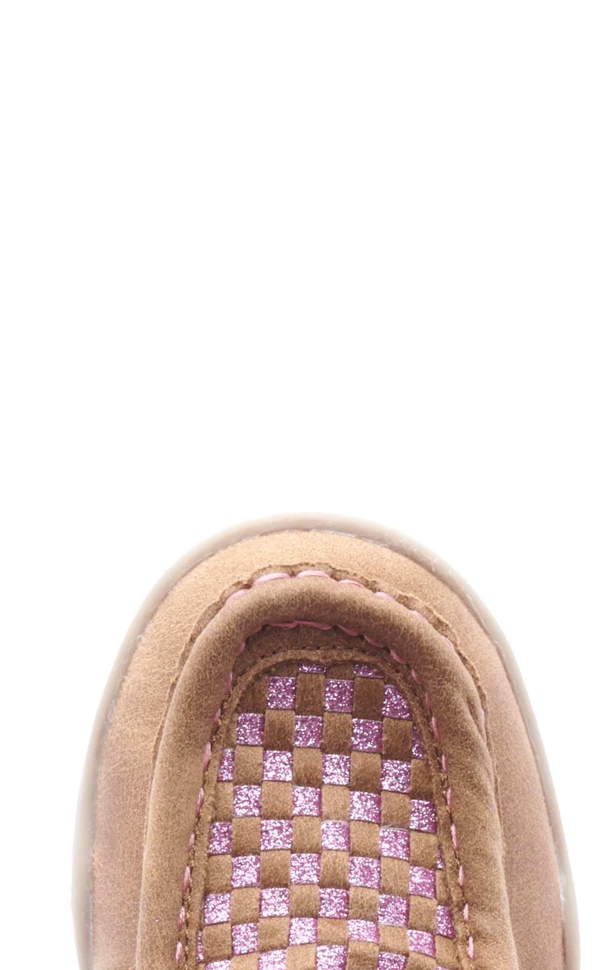 Twister Kids Brown and Pink Glitter Woven Lighted Moc Toe Shoes - Image 1