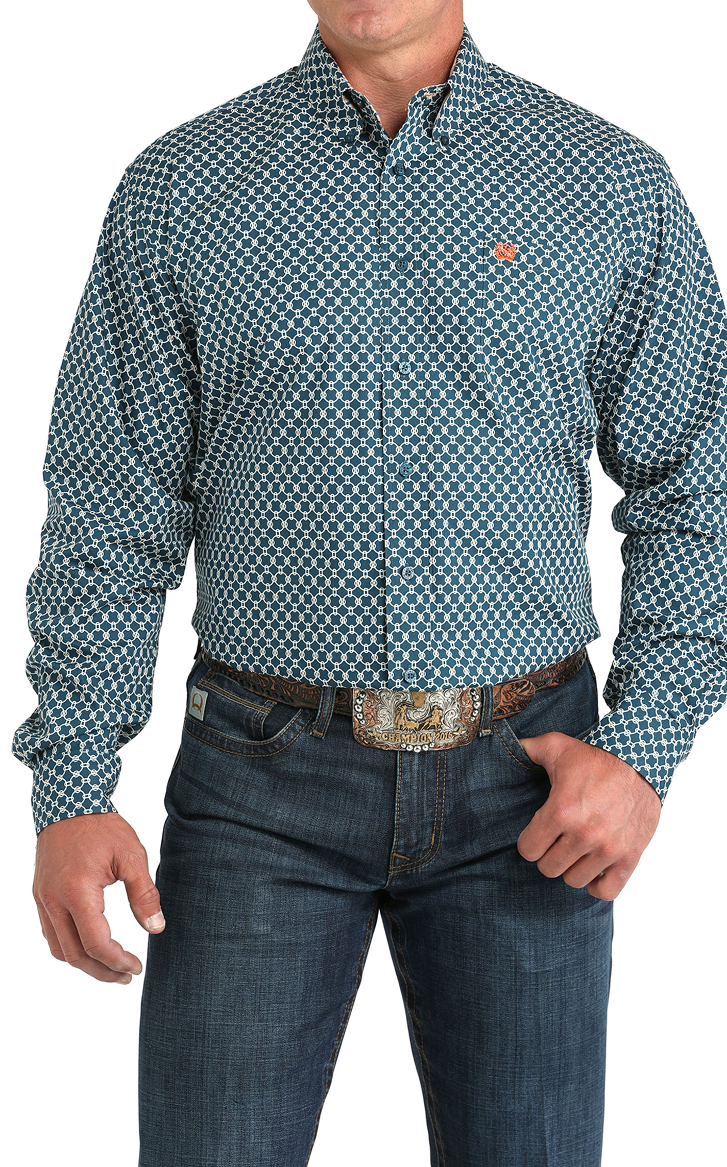 Cinch Men's Blue & Cream Geo Print Western Shirt - Image 1
