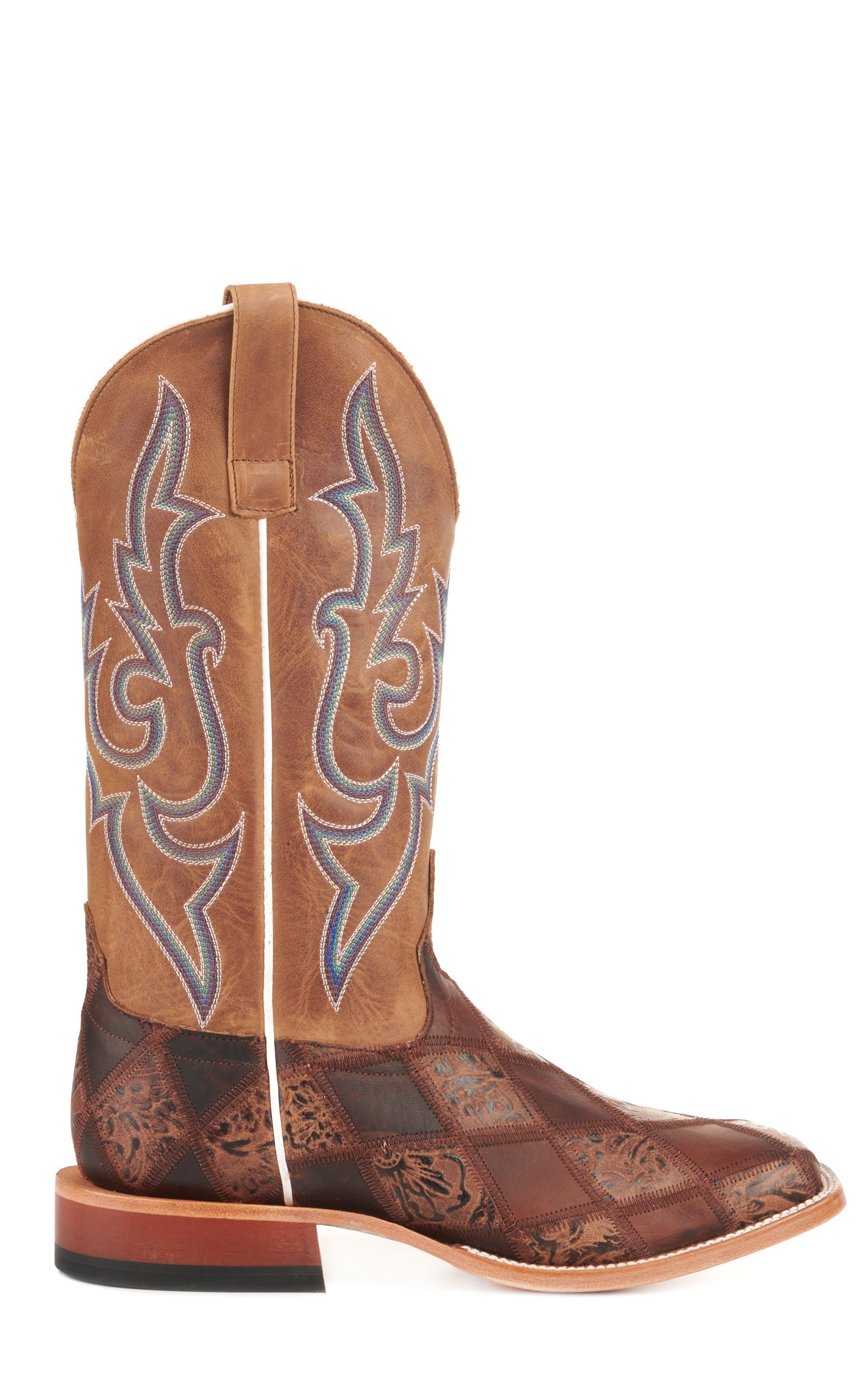 Anderson Bean Men's Horse Power Brown Patchwork and Tan Wide Square Toe Cowboy Boots - Image 1