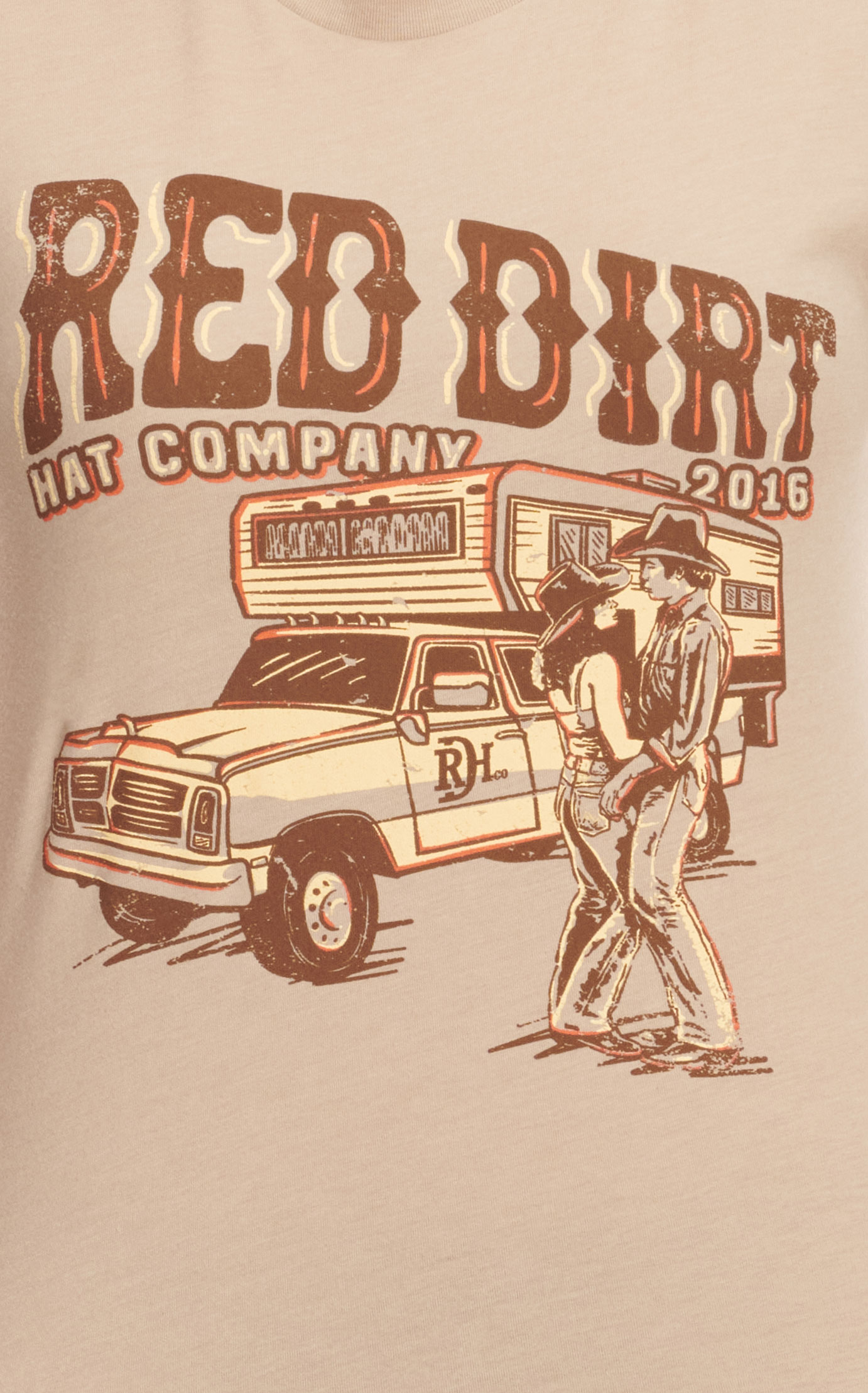 Red Dirt Hat Company Women's Khaki Camper Truck Logo Graphic Short Sleeve T-Shirt  - Image 1