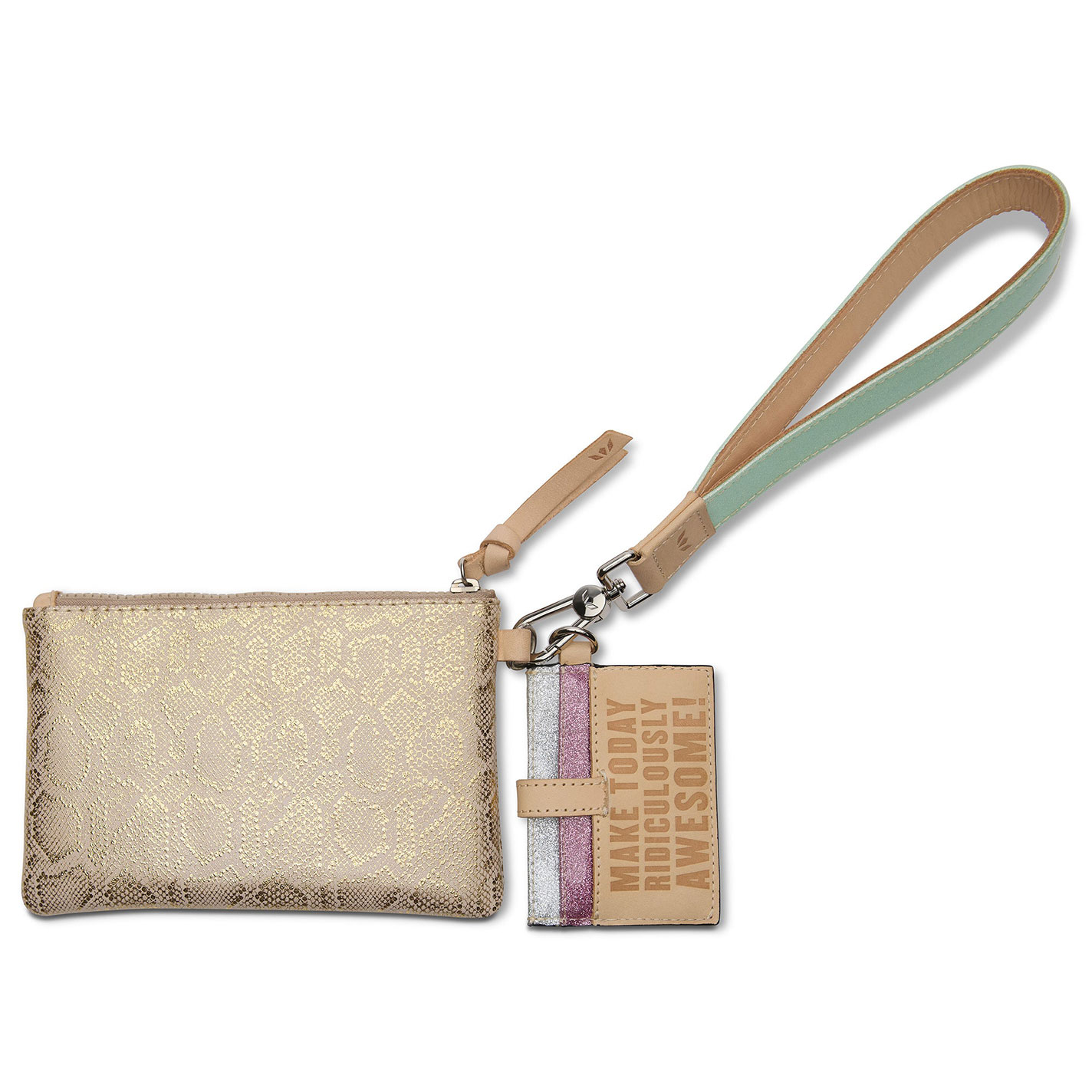 Consuela Leah Metallic Gold Snake Print Combi Wallet - Image 1